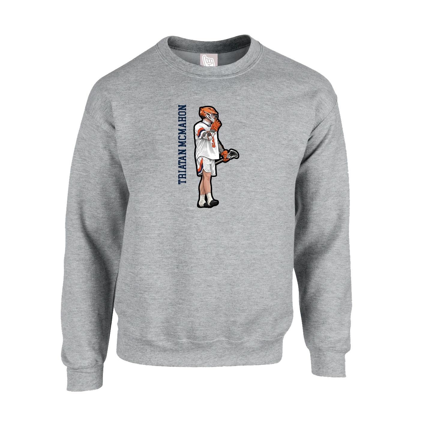 Fleece Crew — Name Vertical in Grey