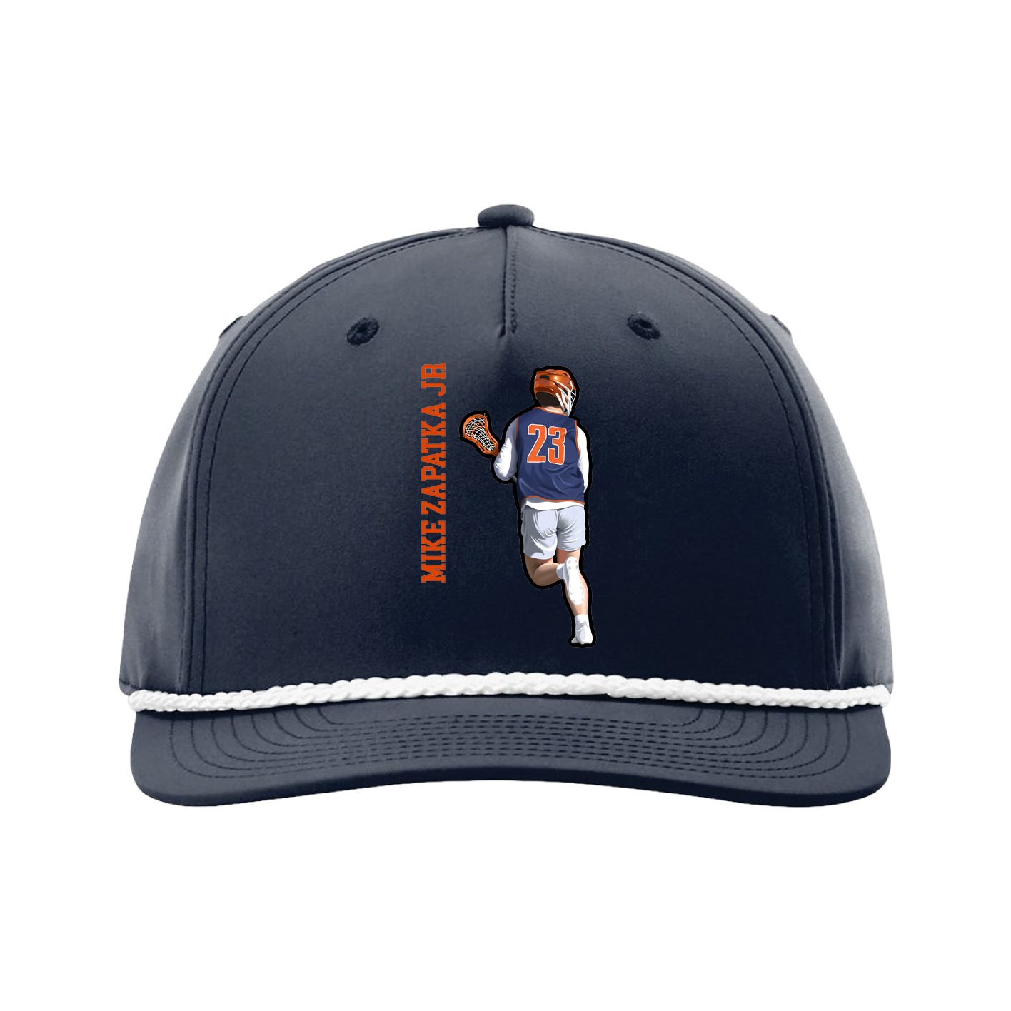 Five-Panel Classic Rope Cap — Name Vertical in Navy