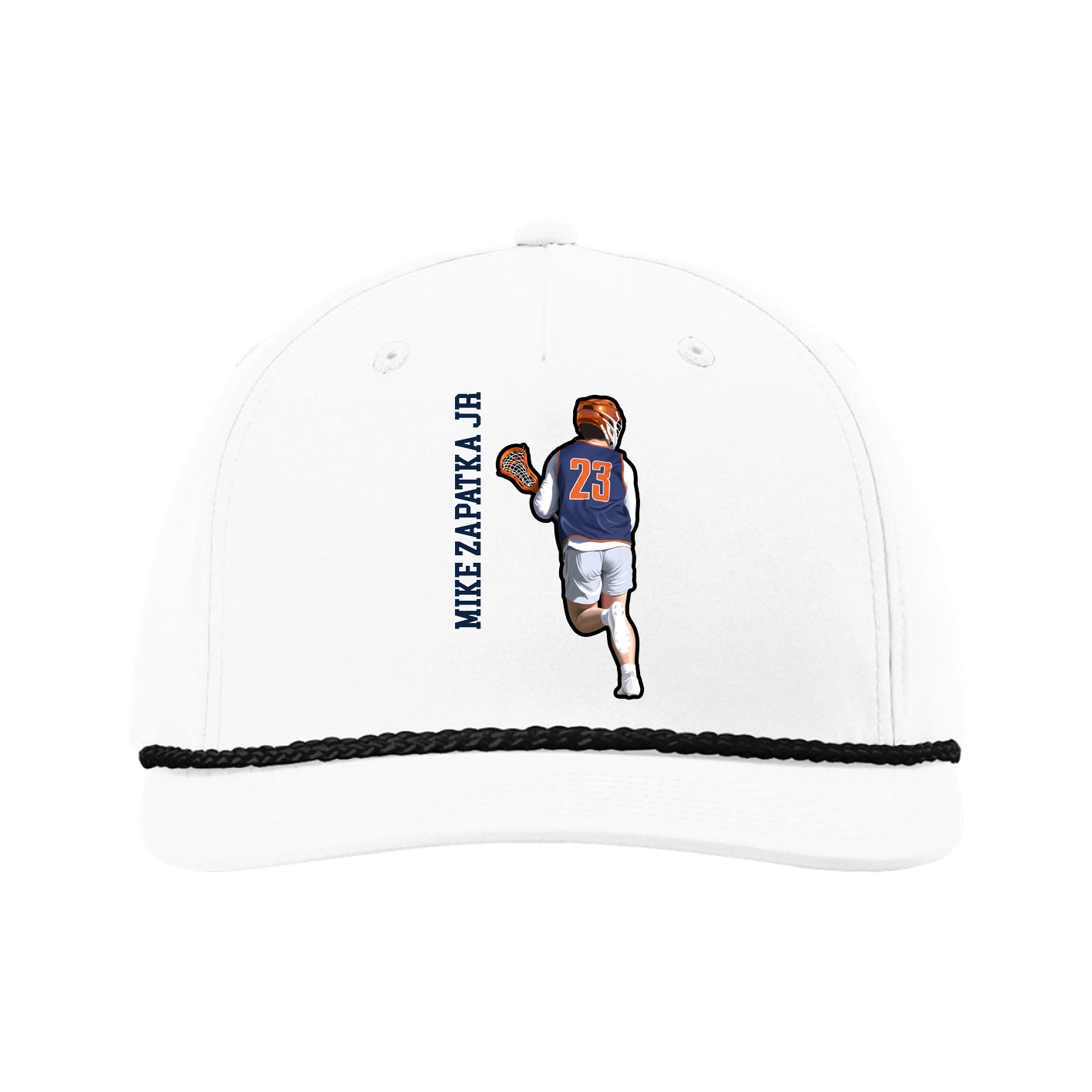 Five-Panel Classic Rope Cap — Name Vertical in White