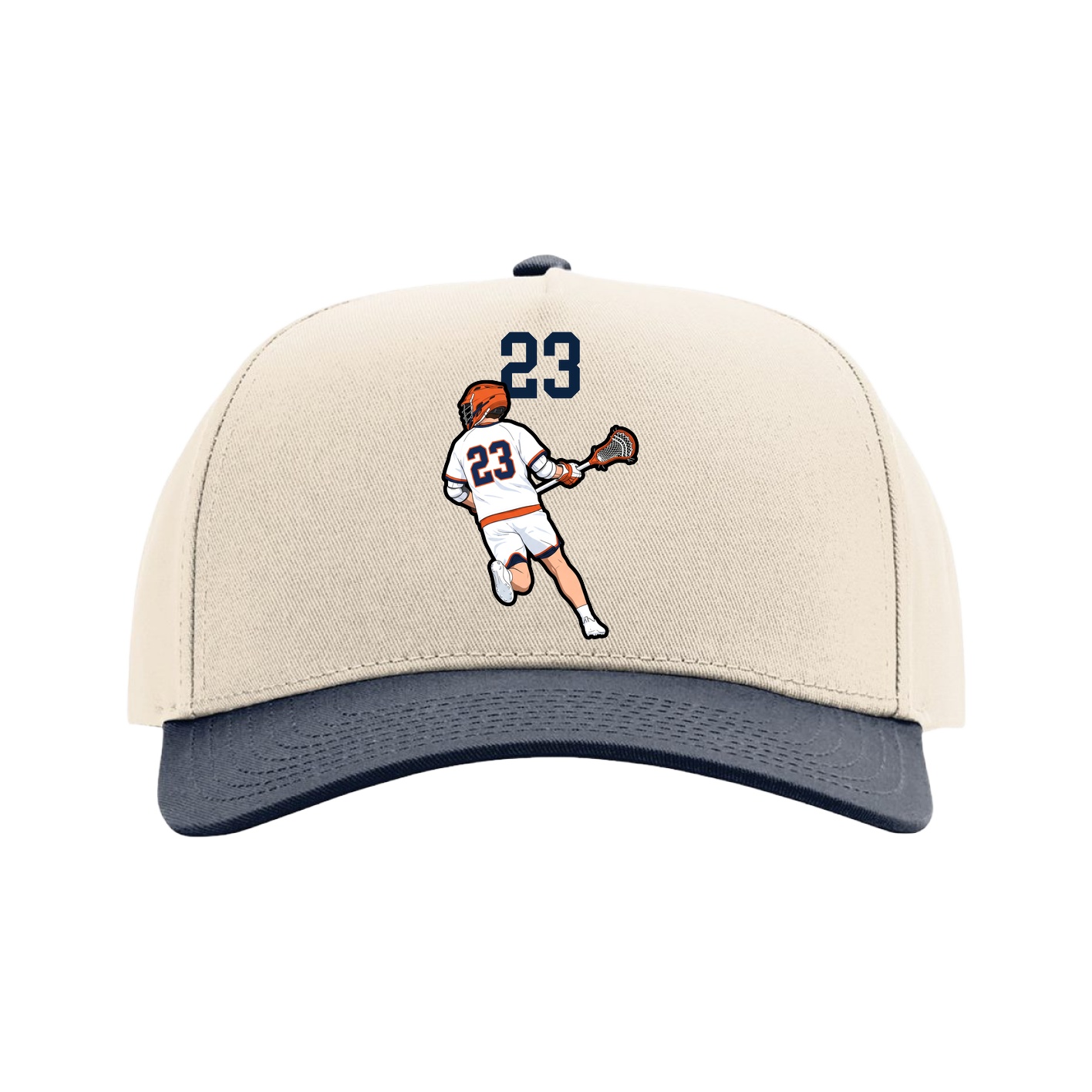 Full Fabric Five-Panel Champ Cap — Number Top in Cream/Navy
