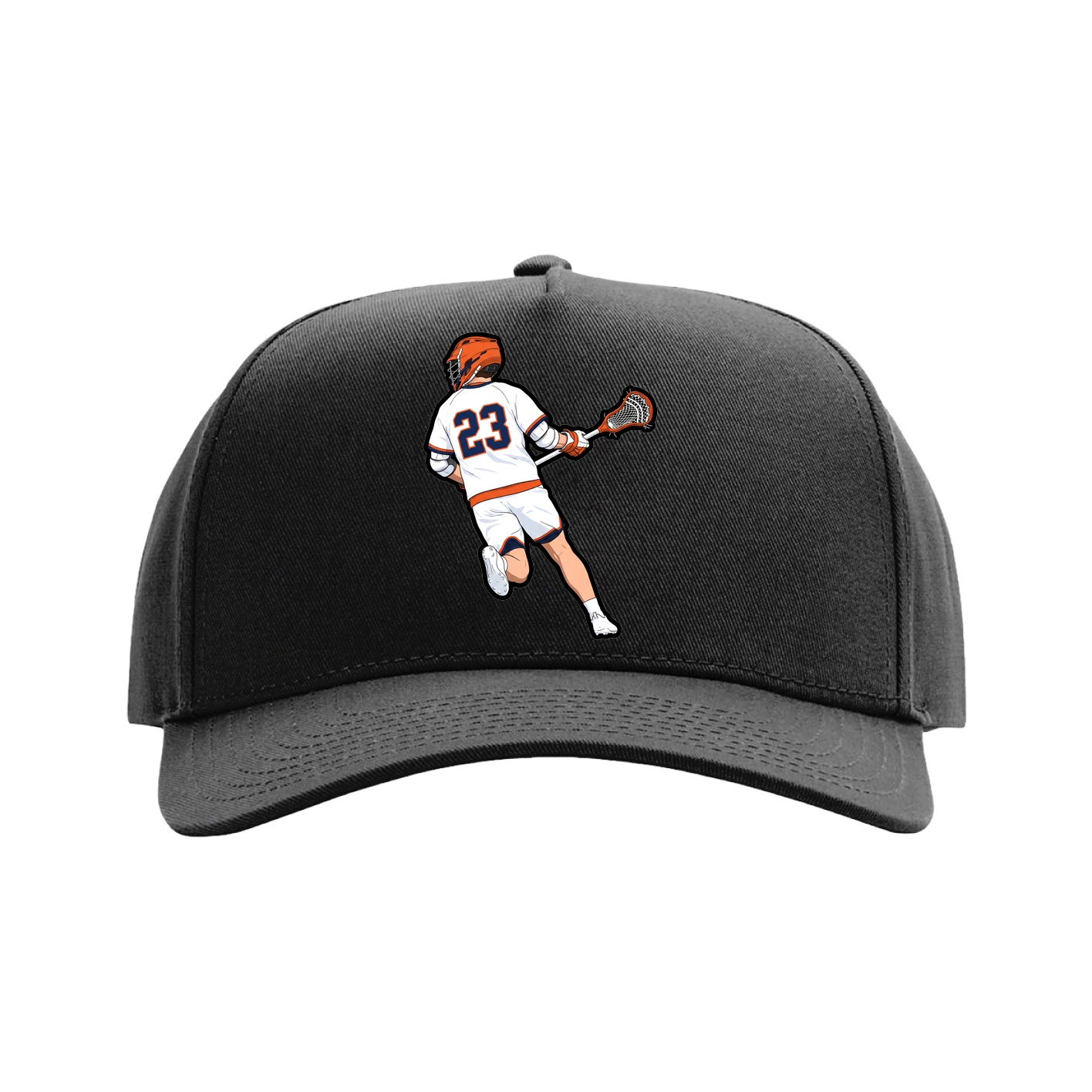 Full Fabric Five-Panel Champ Cap — Name Vertical in Black
