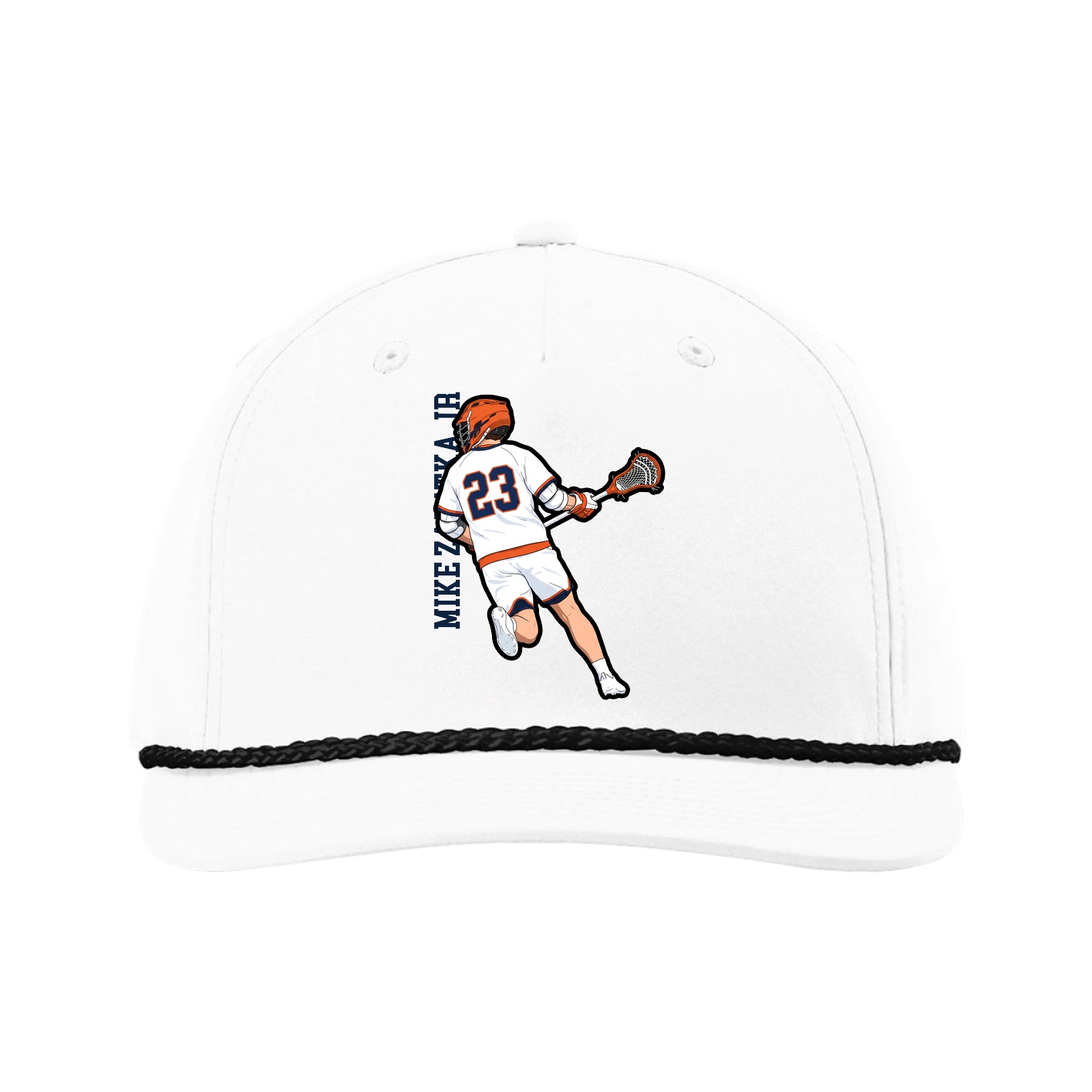 Five-Panel Classic Rope Cap — Name Vertical in White