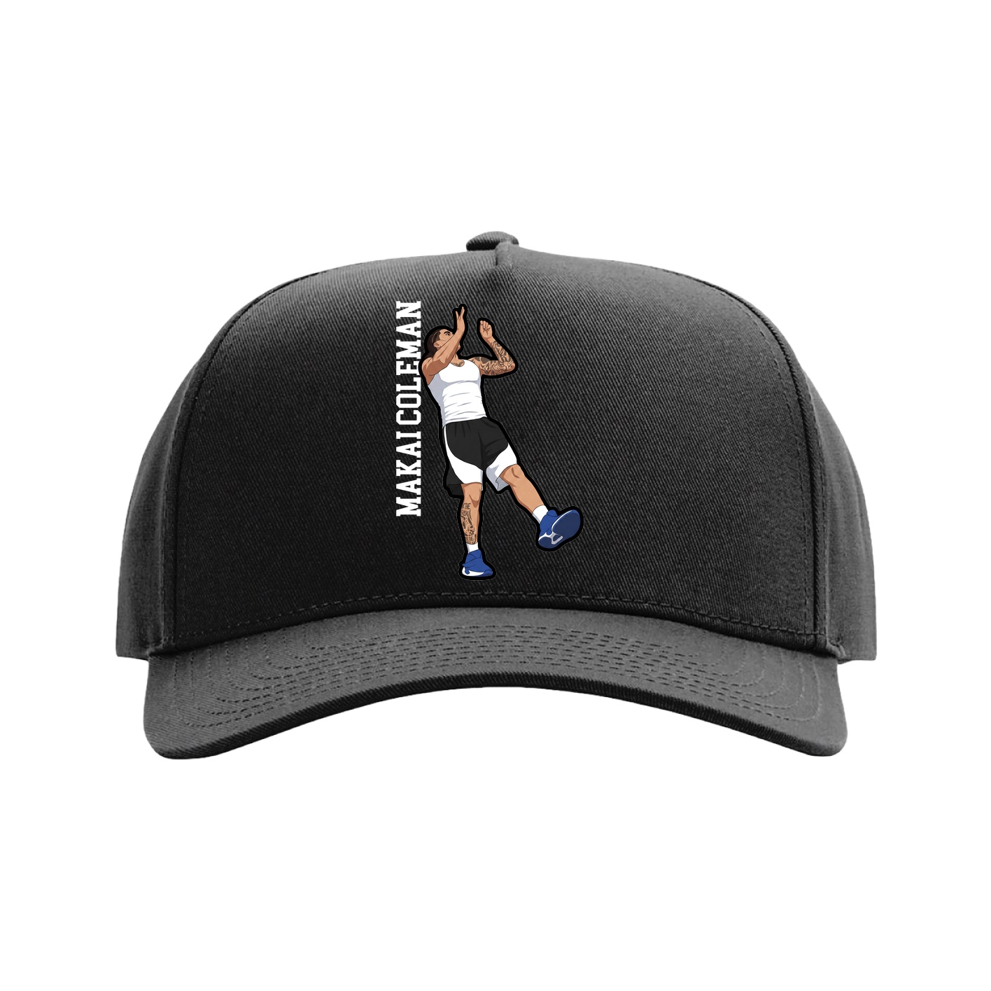 Full Fabric Five-Panel Champ Cap — Name Vertical in Black