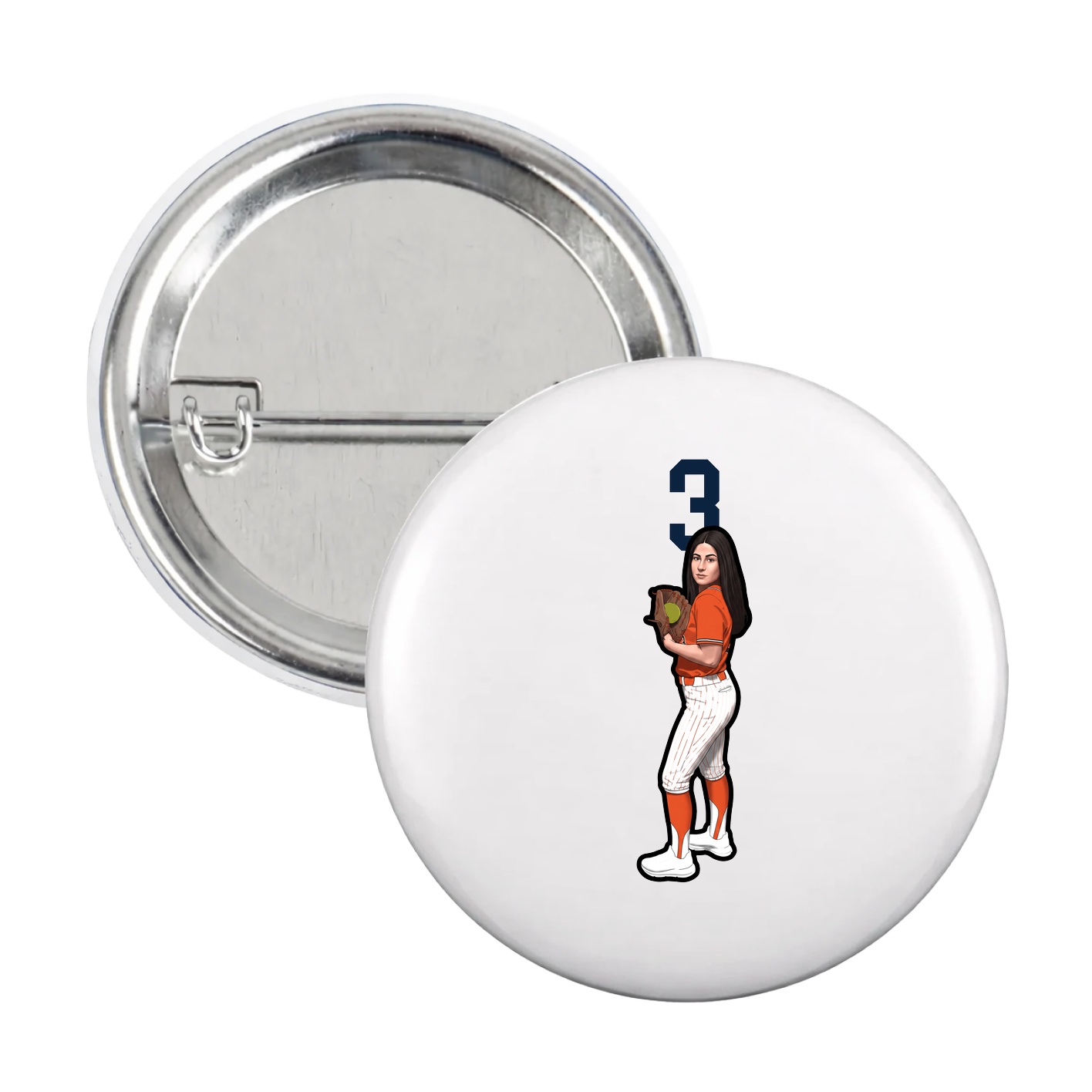 Game Day Button — Number Top in White