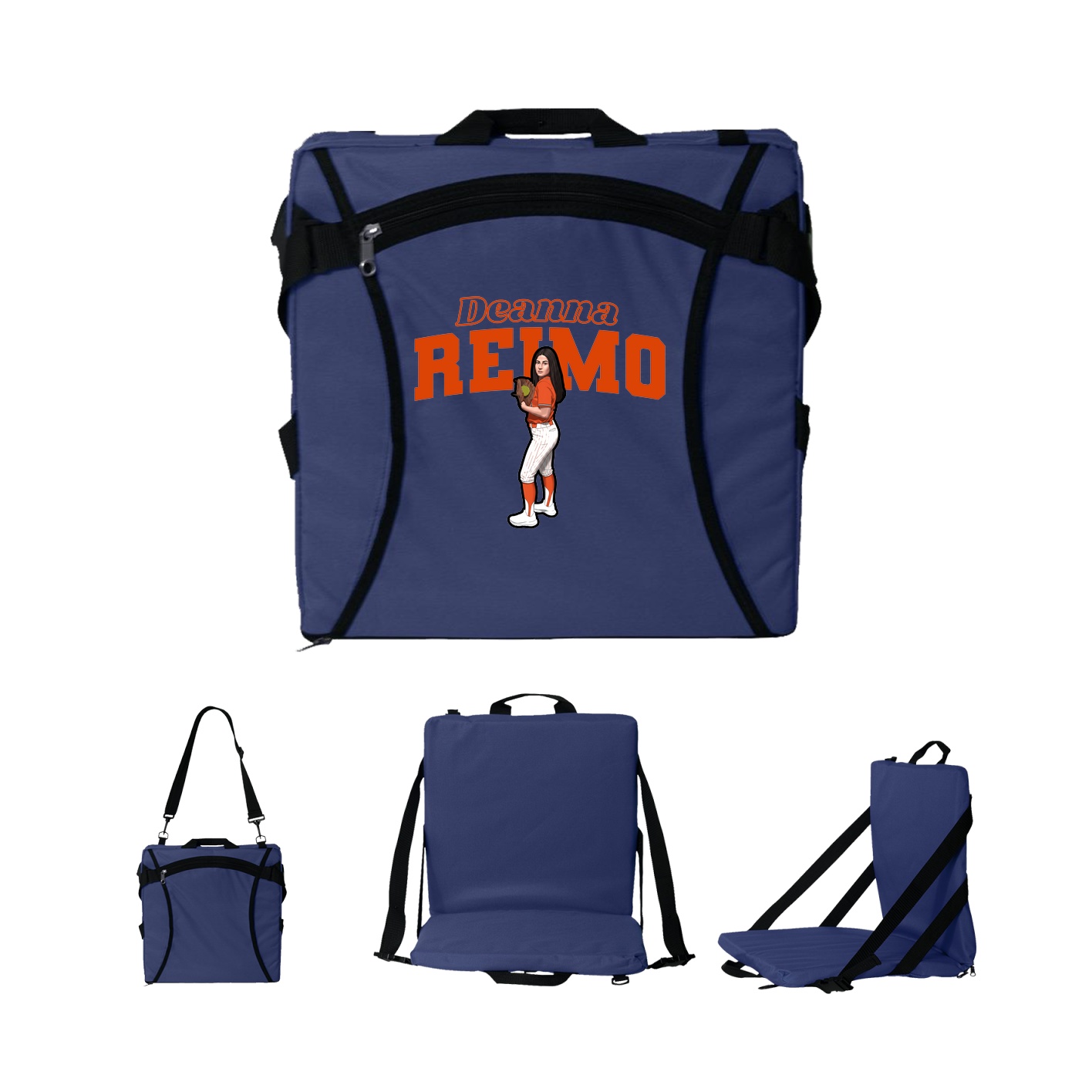 Folding Stadium Seat — Name Arch in Navy