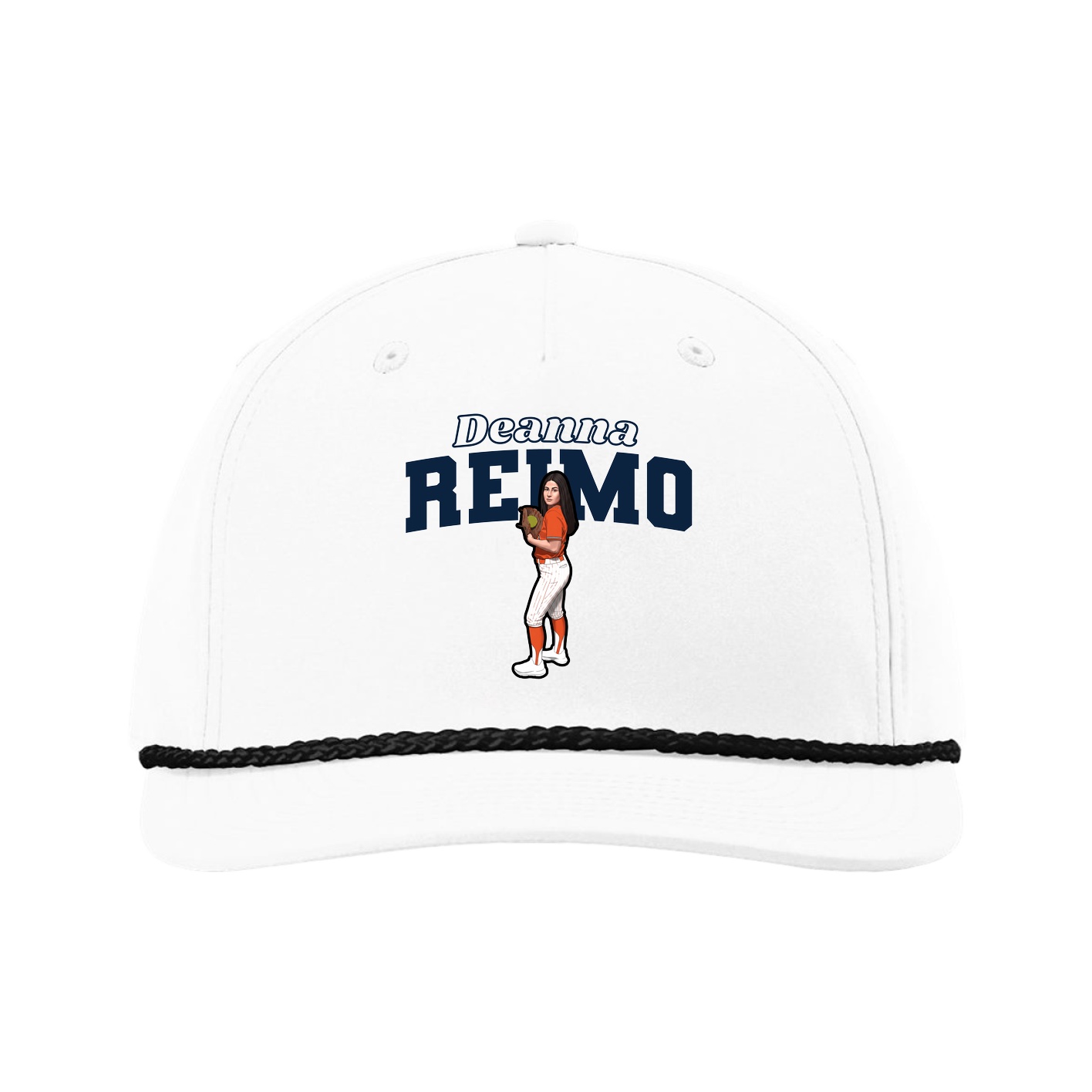 Five-Panel Classic Rope Cap — Name Arch in White