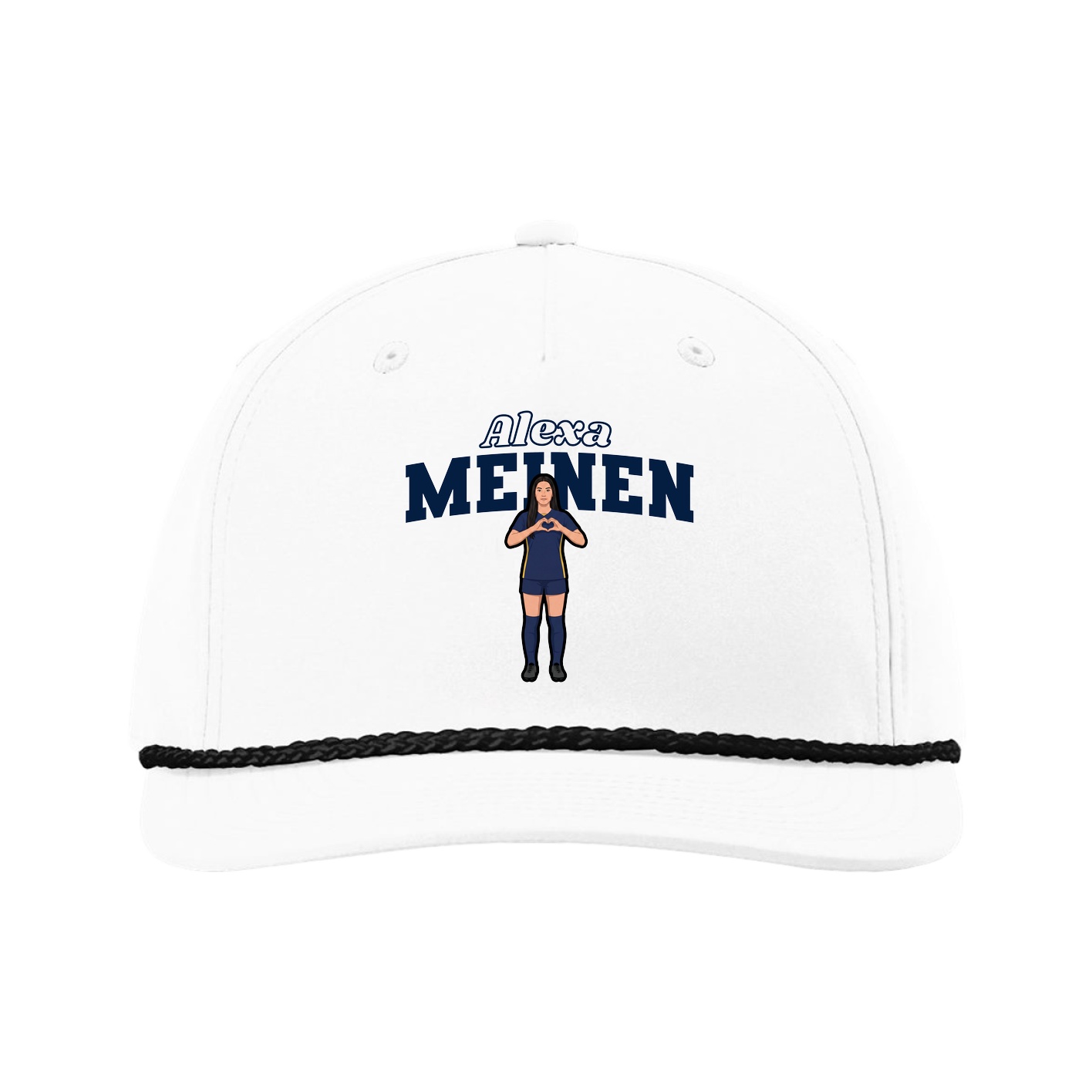 Five-Panel Classic Rope Cap — Name Arch in White