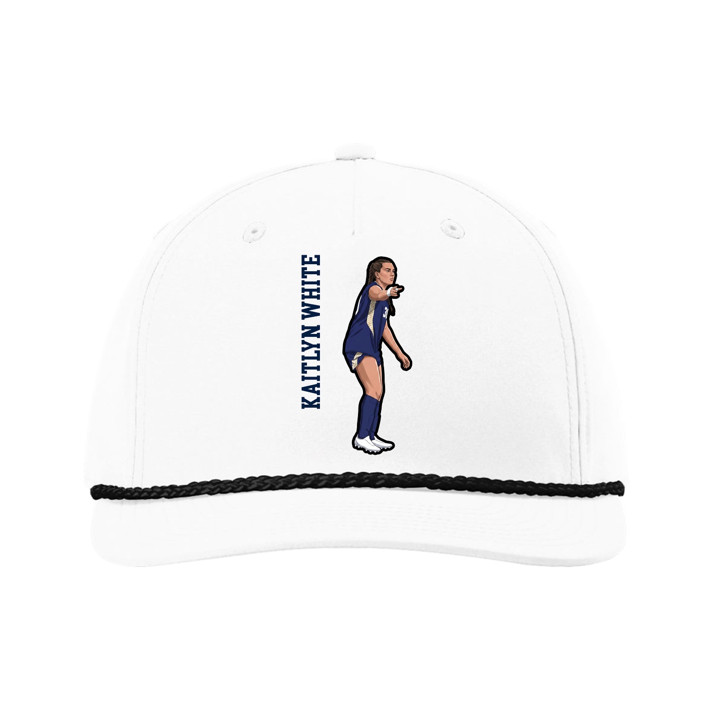 Five-Panel Classic Rope Cap — Name Vertical in White