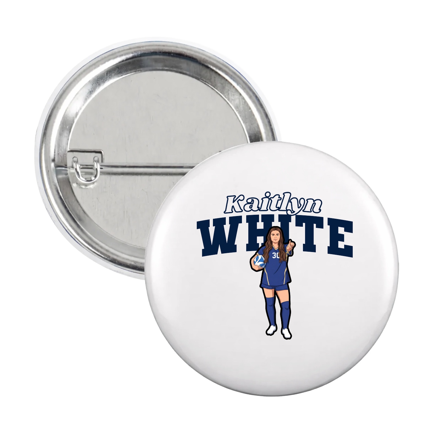 Game Day Button — Name Arch in White