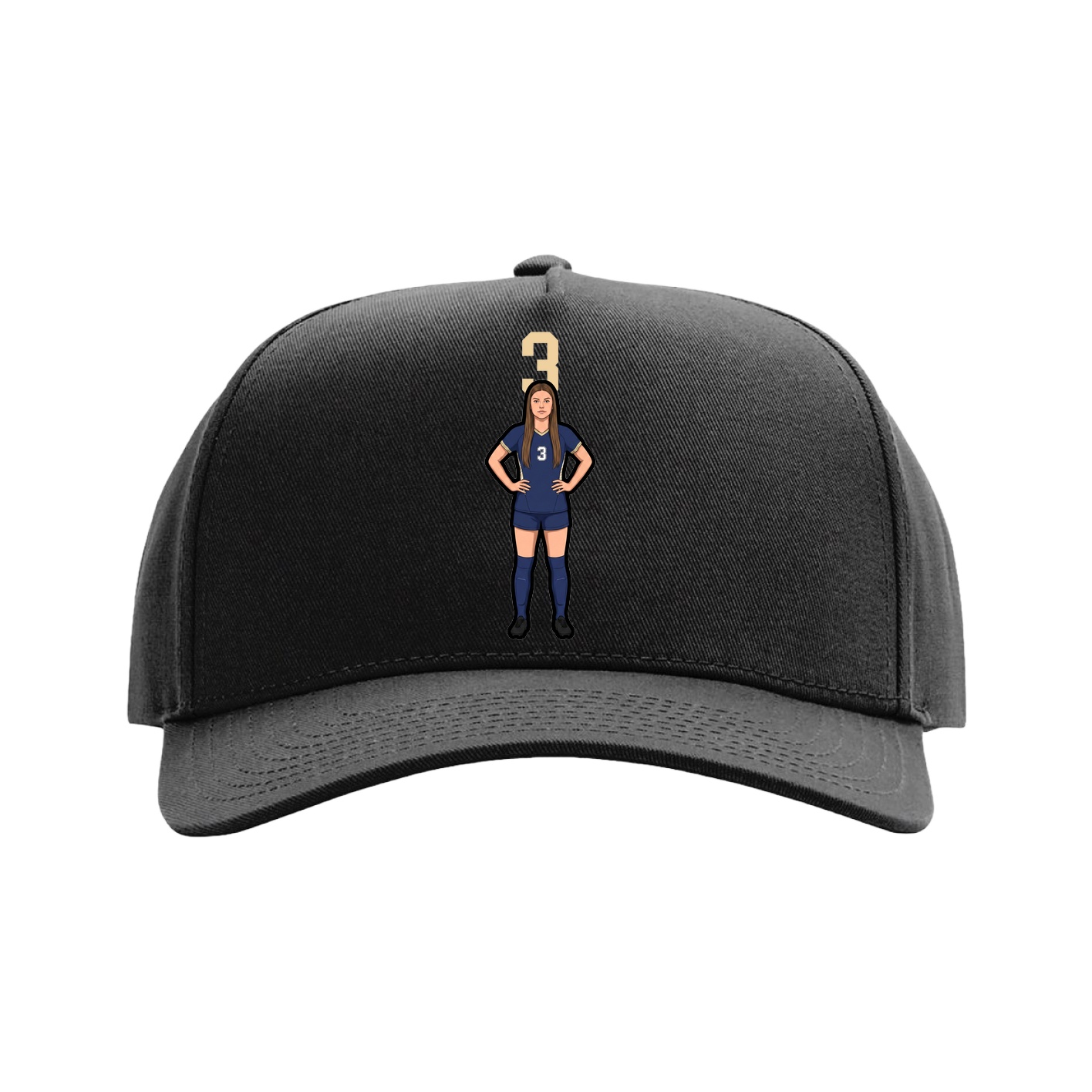 Full Fabric Five-Panel Champ Cap — Number Top in Black