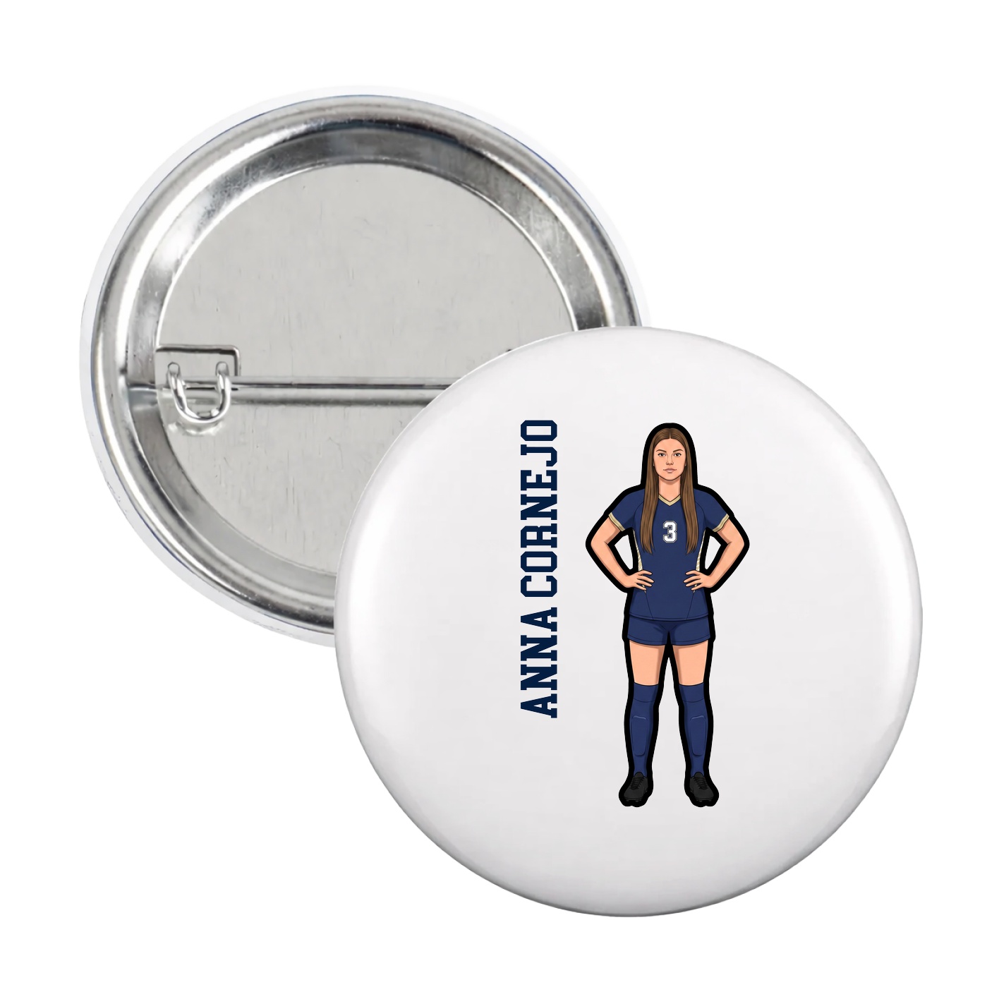 Game Day Button — Name Vertical in White