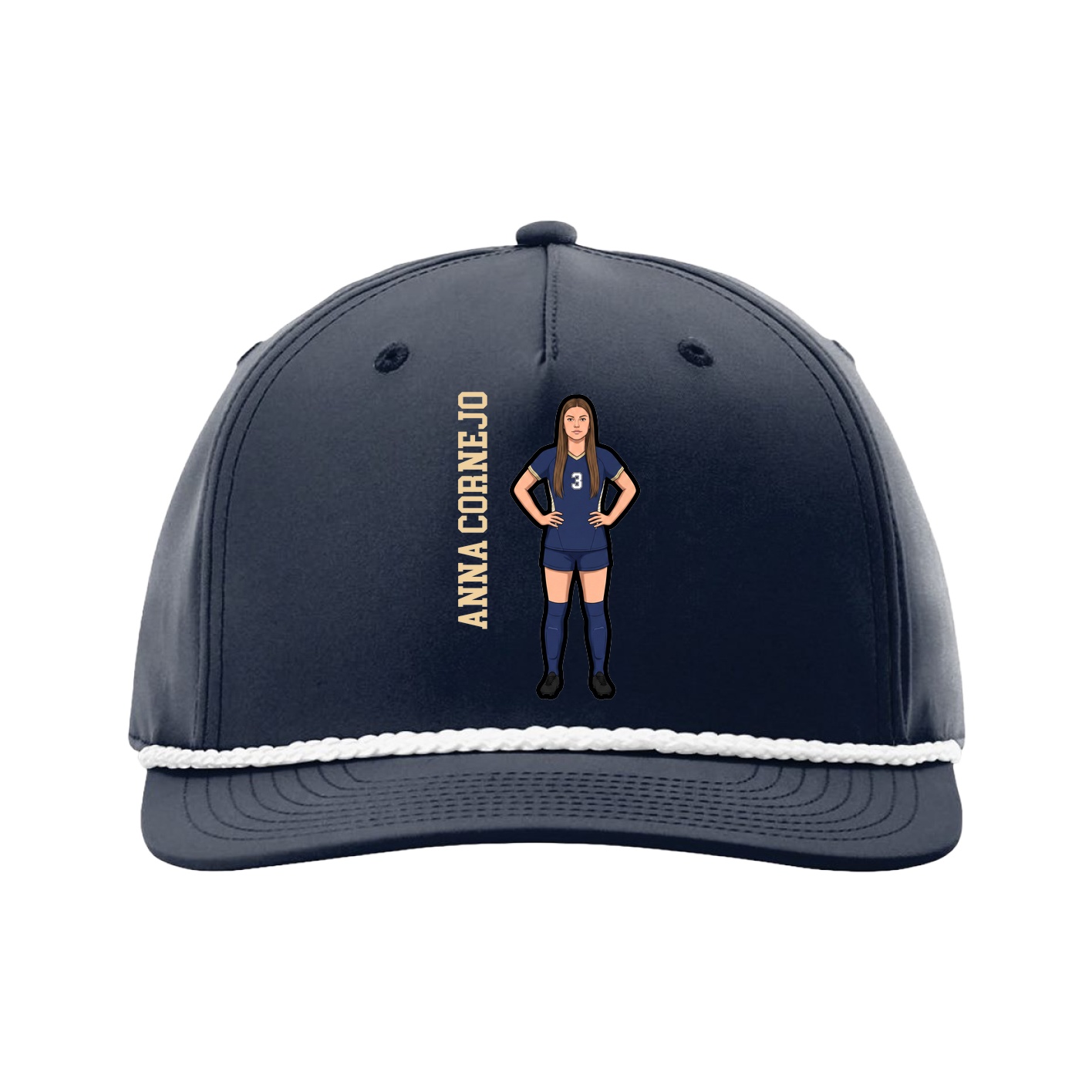 Five-Panel Classic Rope Cap — Name Vertical in Navy