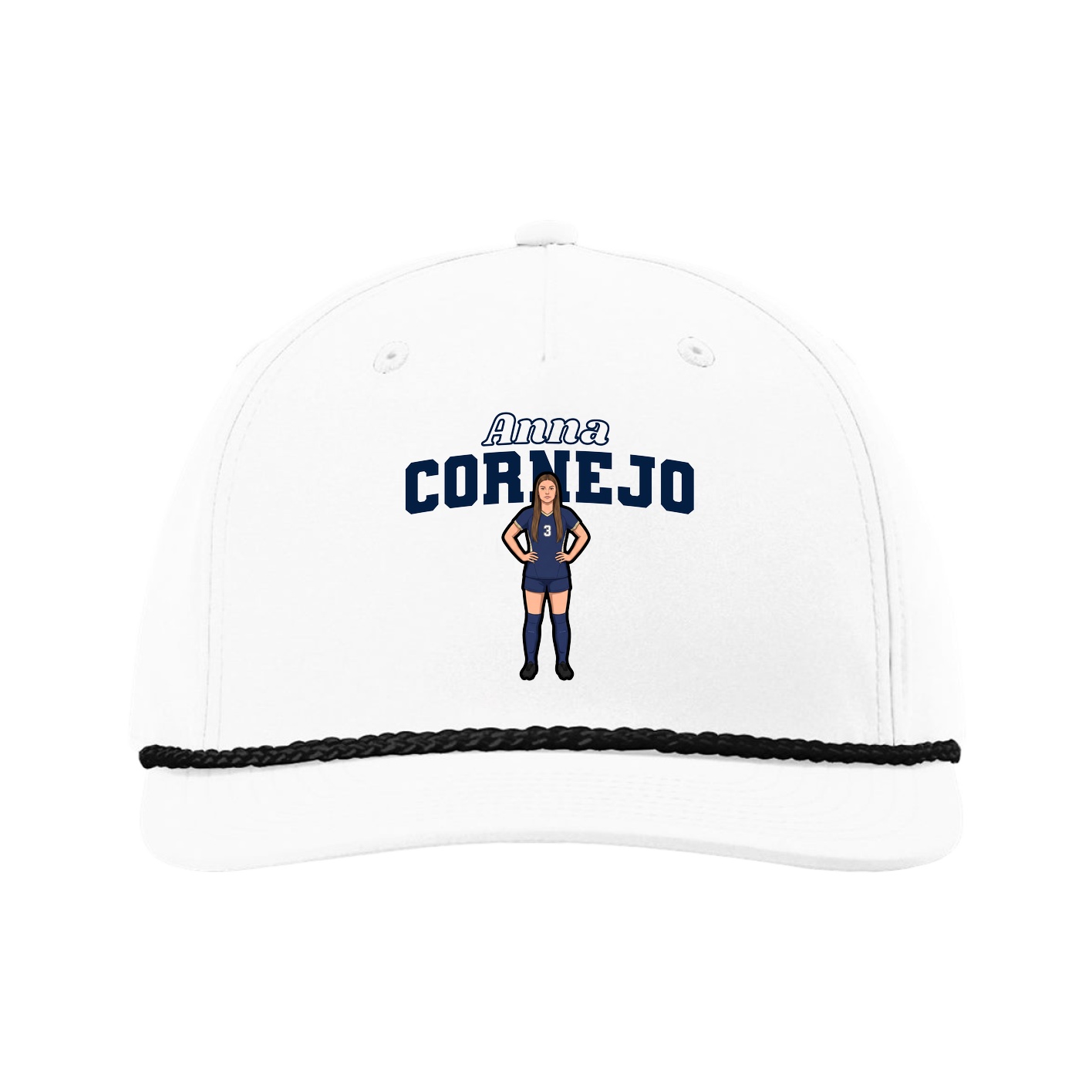 Five-Panel Classic Rope Cap — Name Arch in White