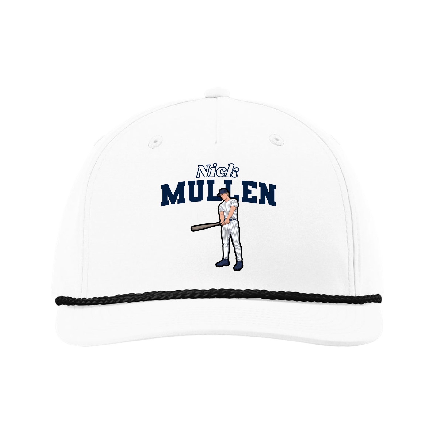 Five-Panel Classic Rope Cap — Name Arch in White