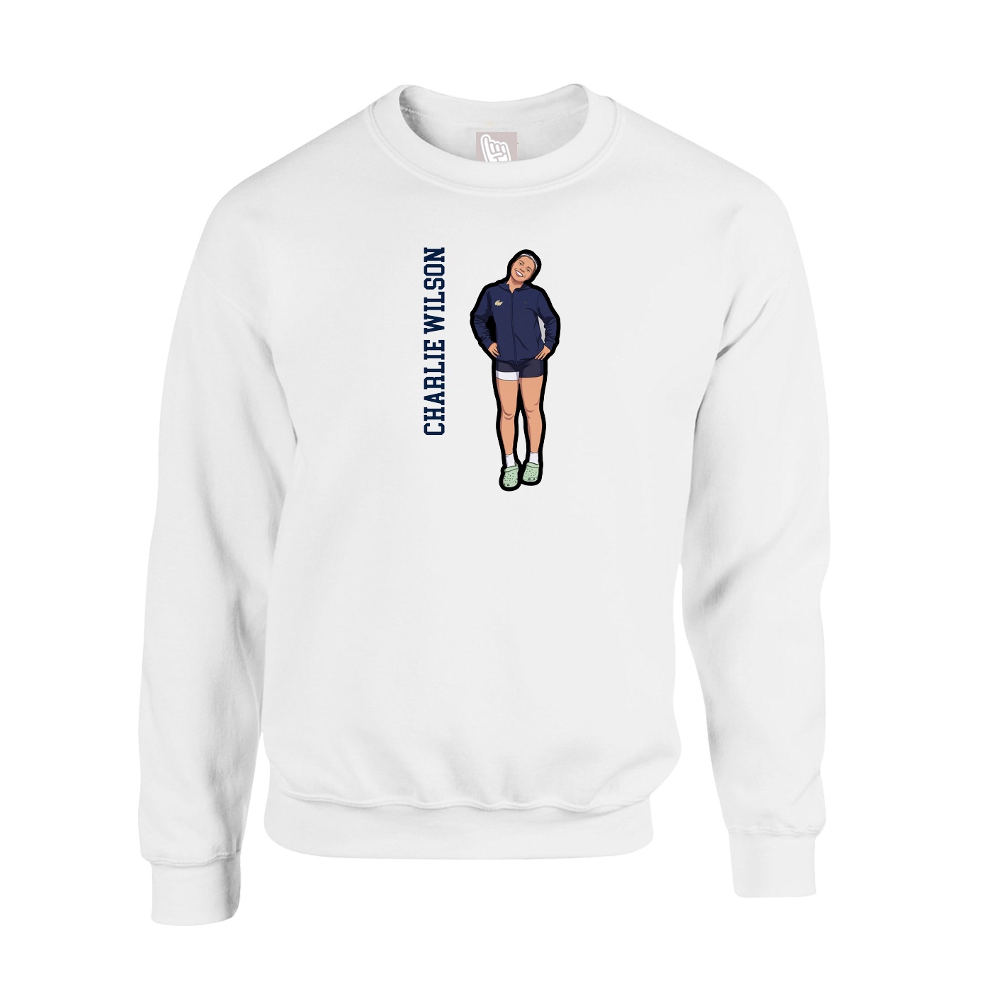 Fleece Crew — Name Vertical in White
