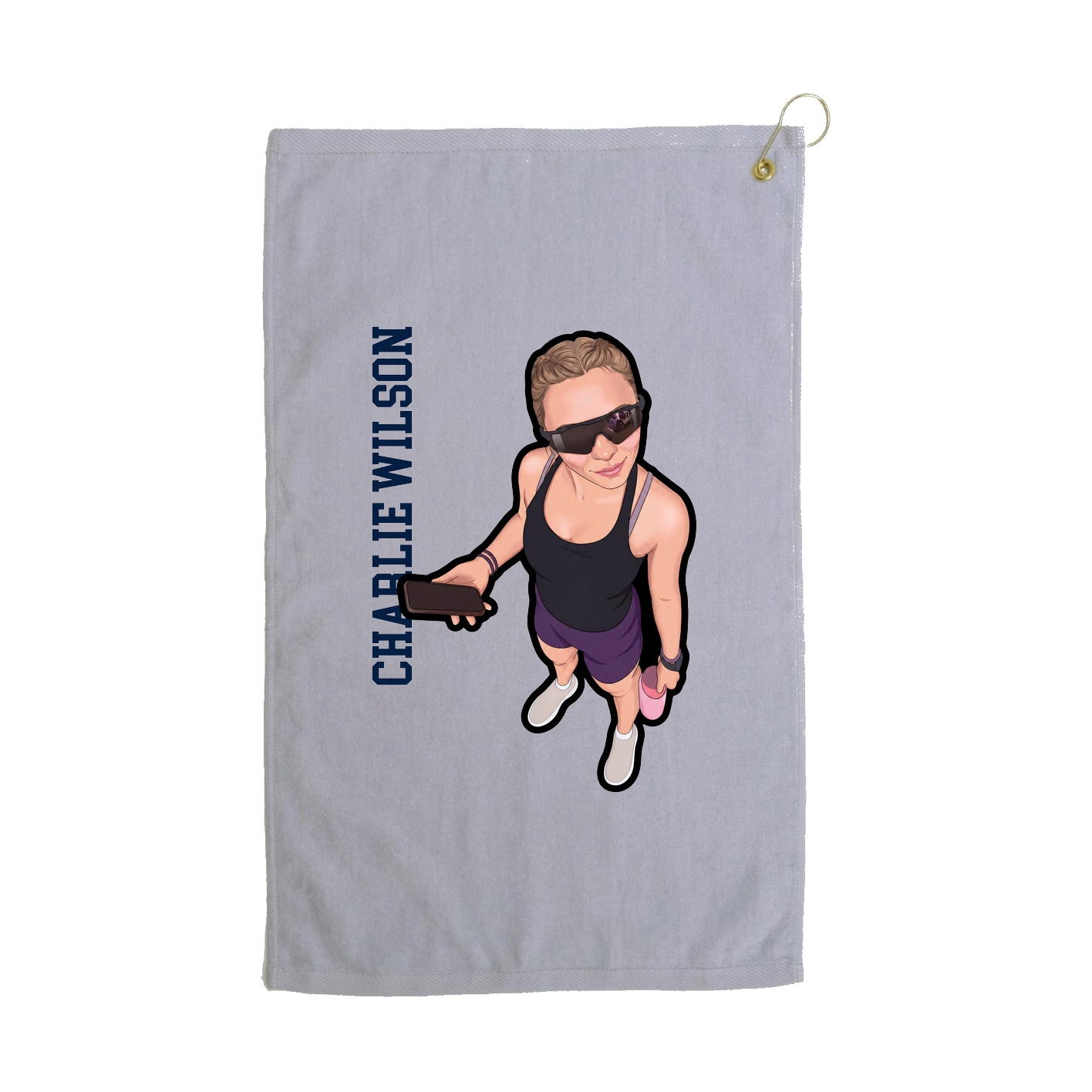 Golf Towel — Name Vertical in Grey