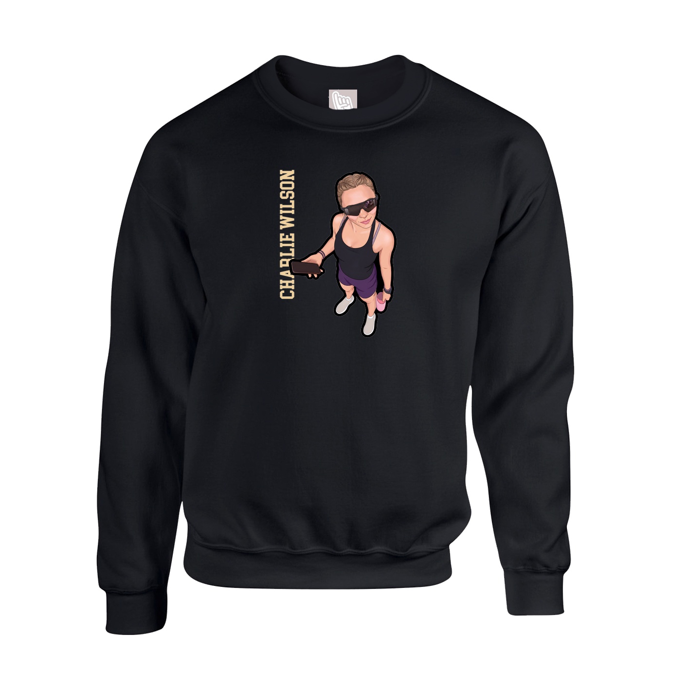 Fleece Crew — Name Vertical in Black