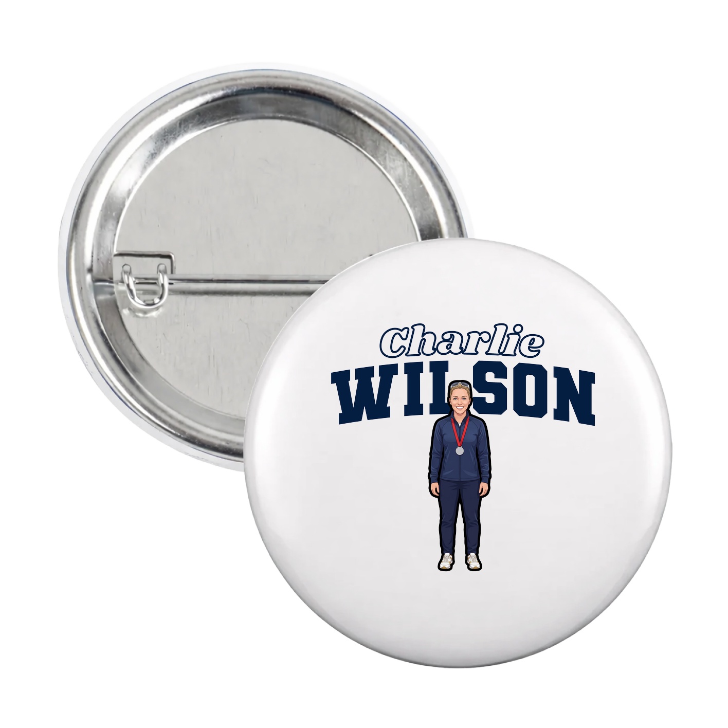 Game Day Button — Name Arch in White