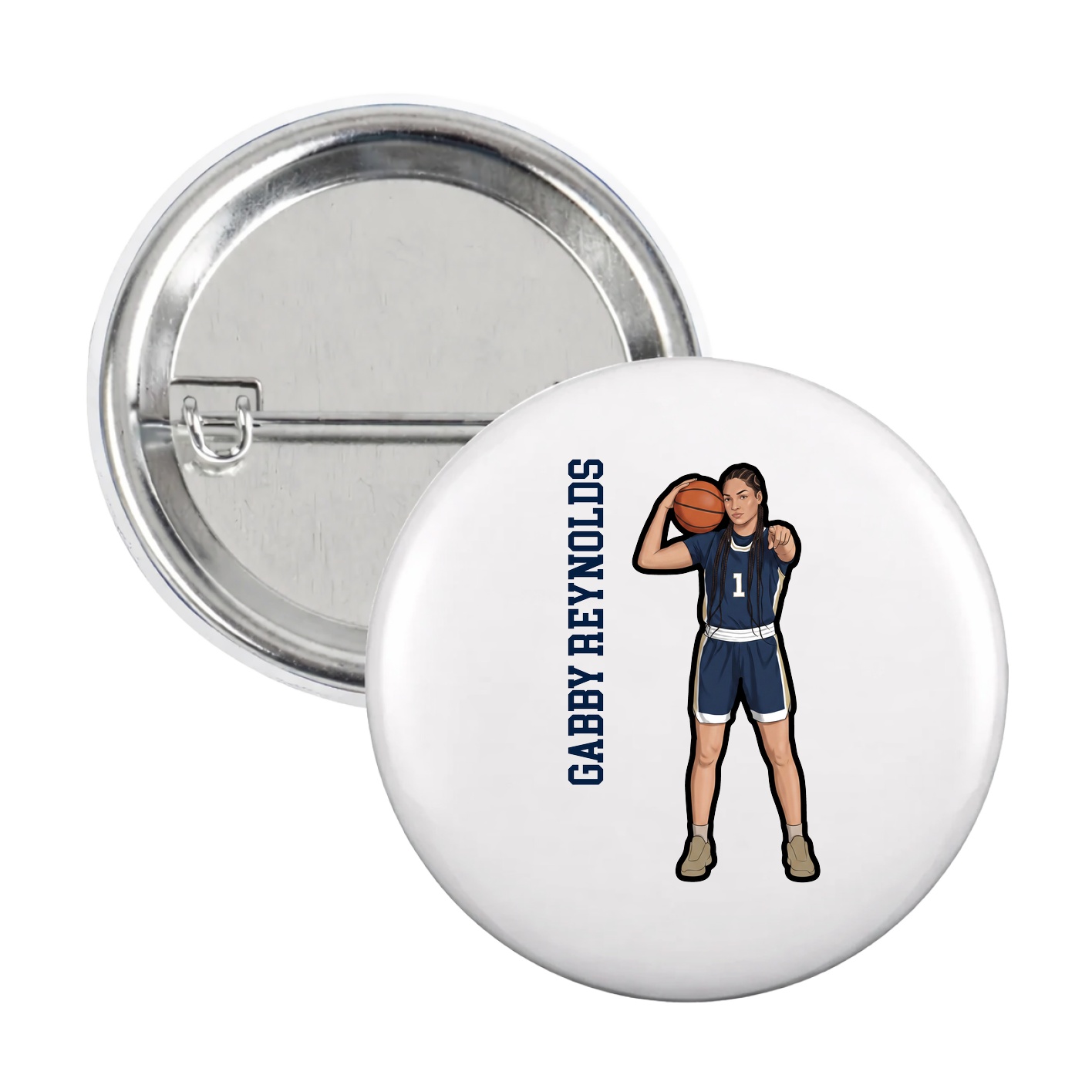 Game Day Button — Name Vertical in White