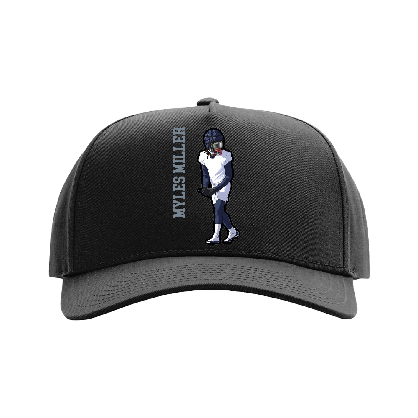 Full Fabric Five-Panel Champ Cap — Name Vertical in Black