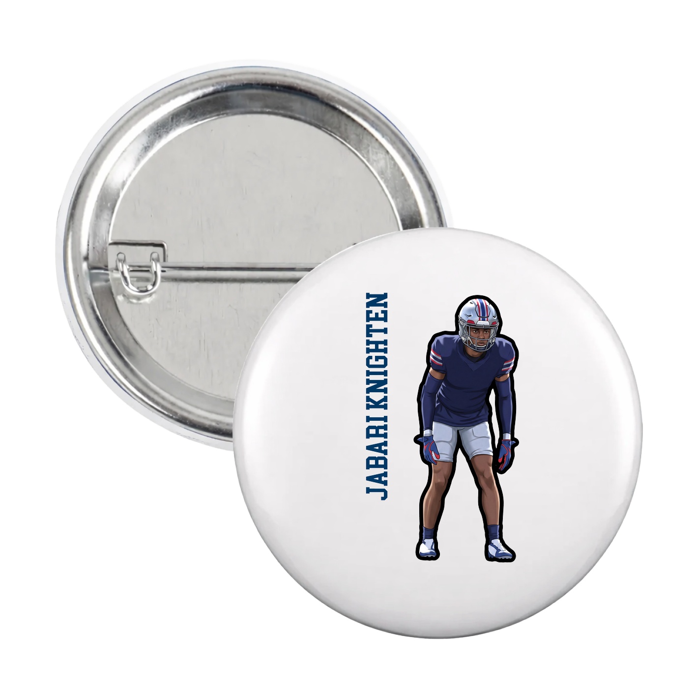 Game Day Button — Name Vertical in White