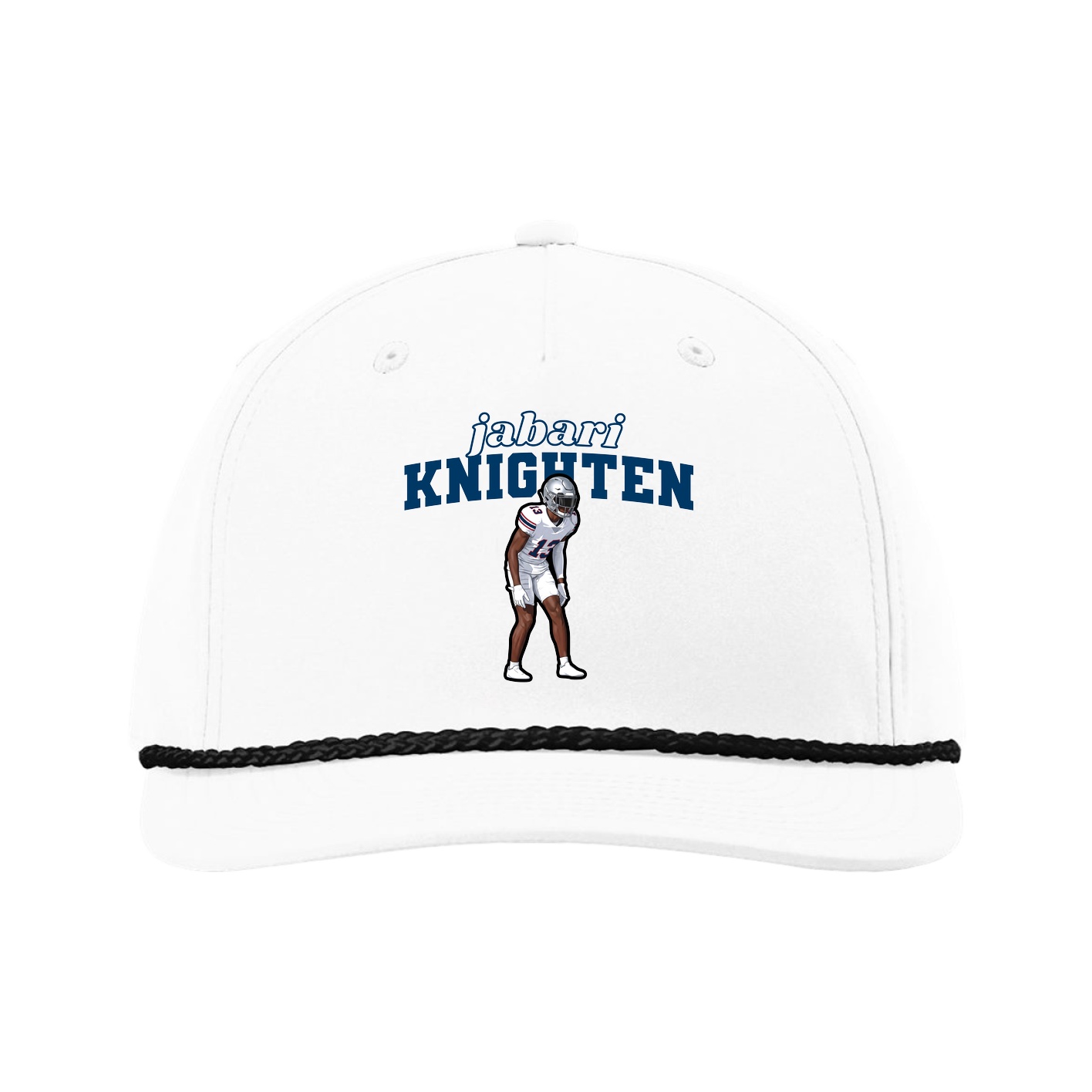 Five-Panel Classic Rope Cap — Name Arch in White