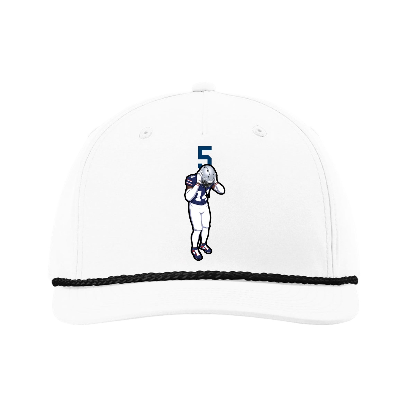 Five-Panel Classic Rope Cap — Number Top in White
