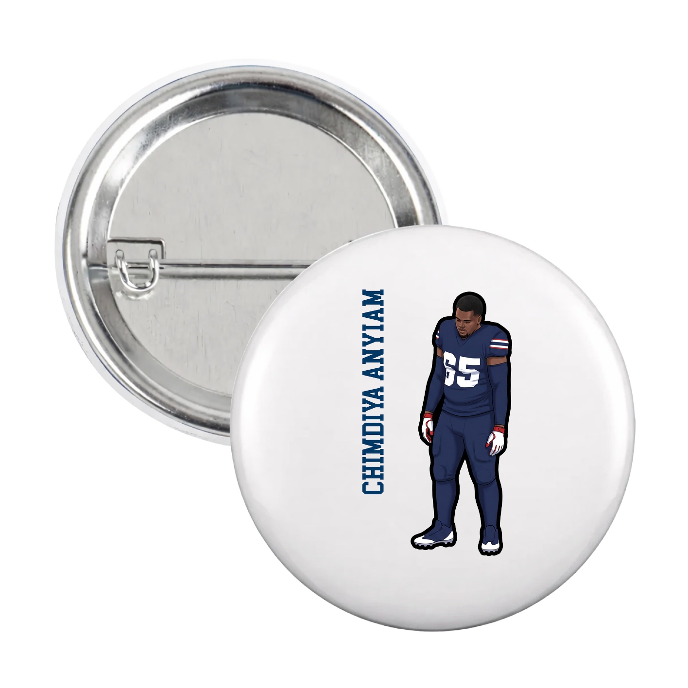 Game Day Button — Name Vertical in White