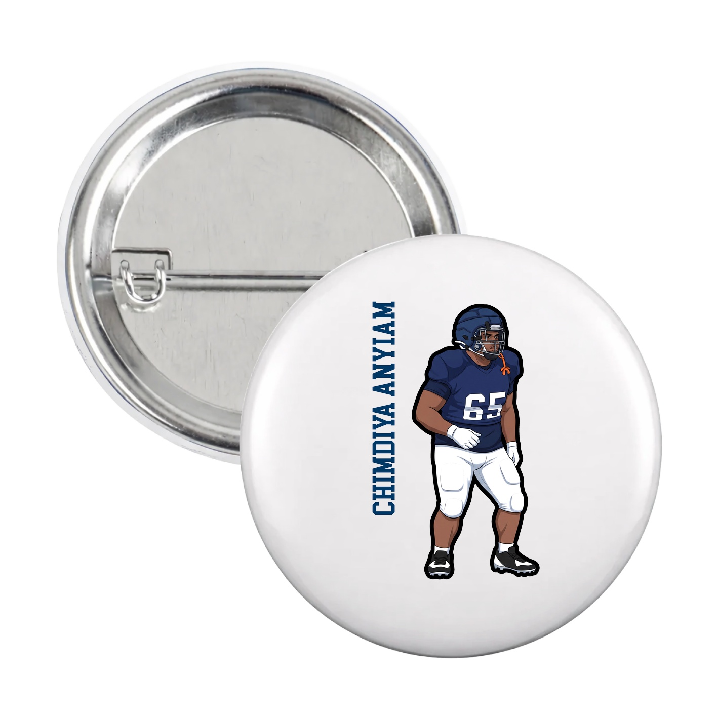 Game Day Button — Name Vertical in White