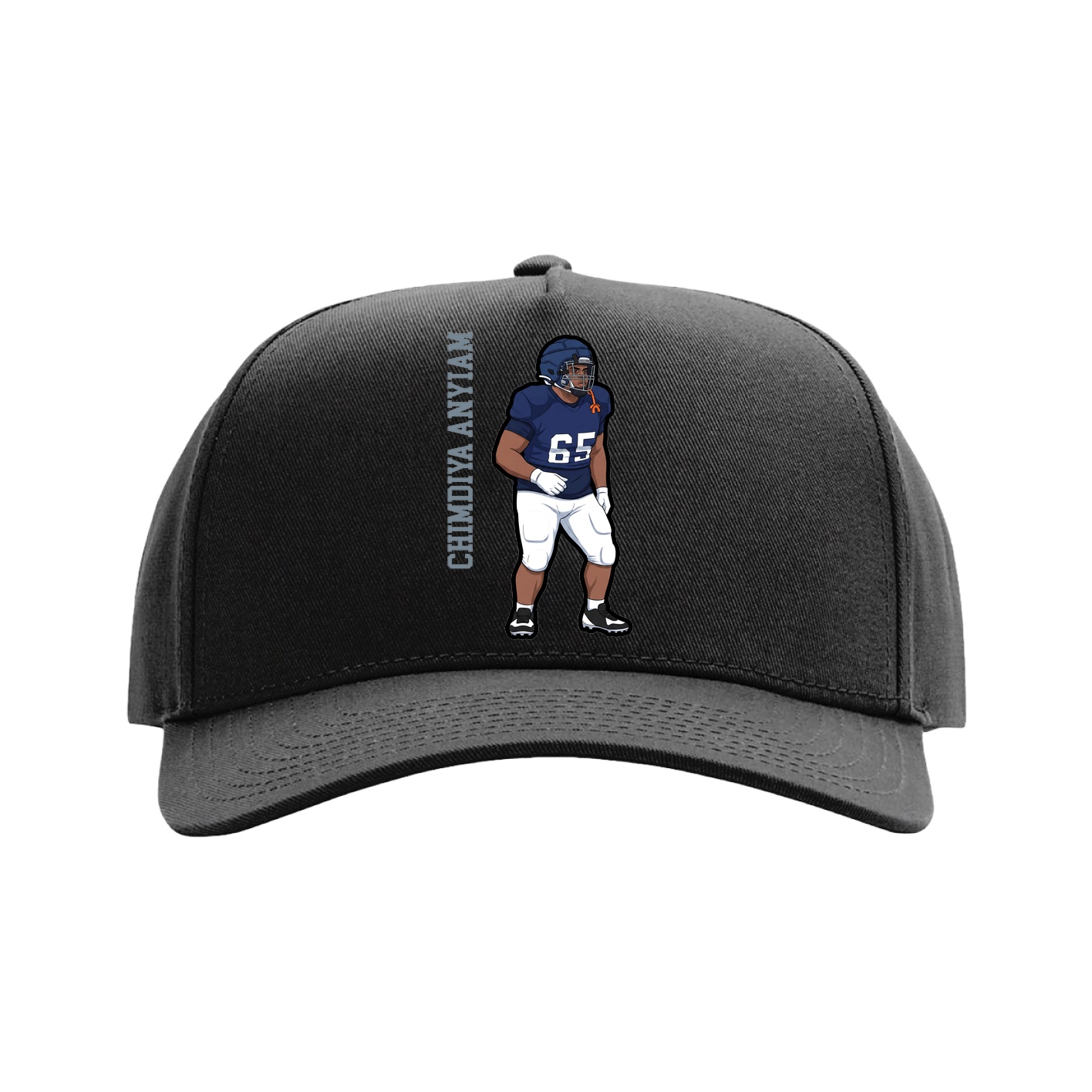 Full Fabric Five-Panel Champ Cap — Name Vertical in Black