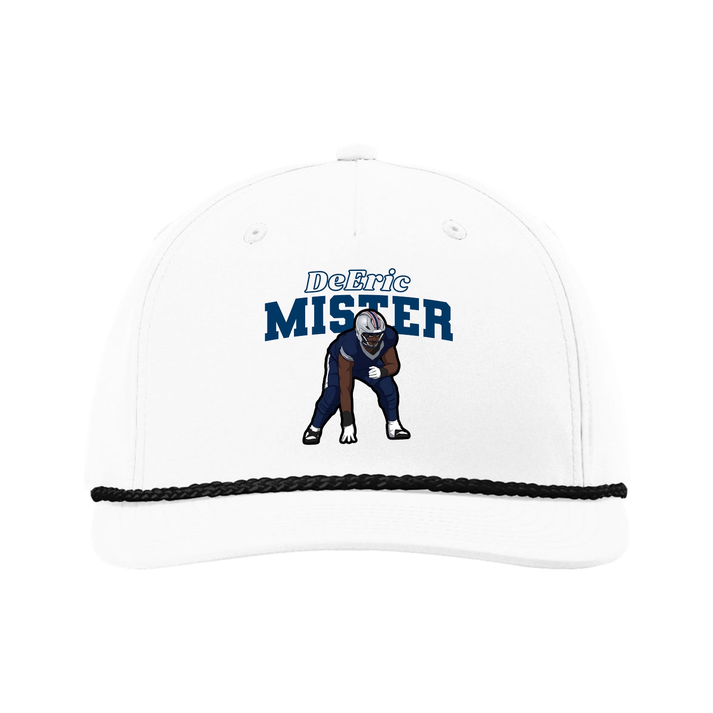 Five-Panel Classic Rope Cap — Name Arch in White