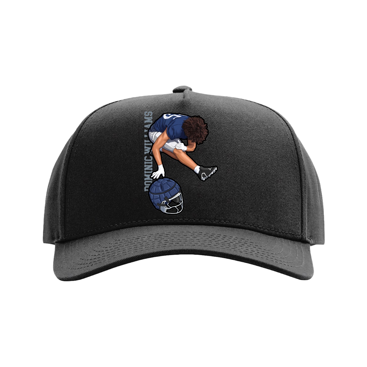 Full Fabric Five-Panel Champ Cap — Name Vertical in Black