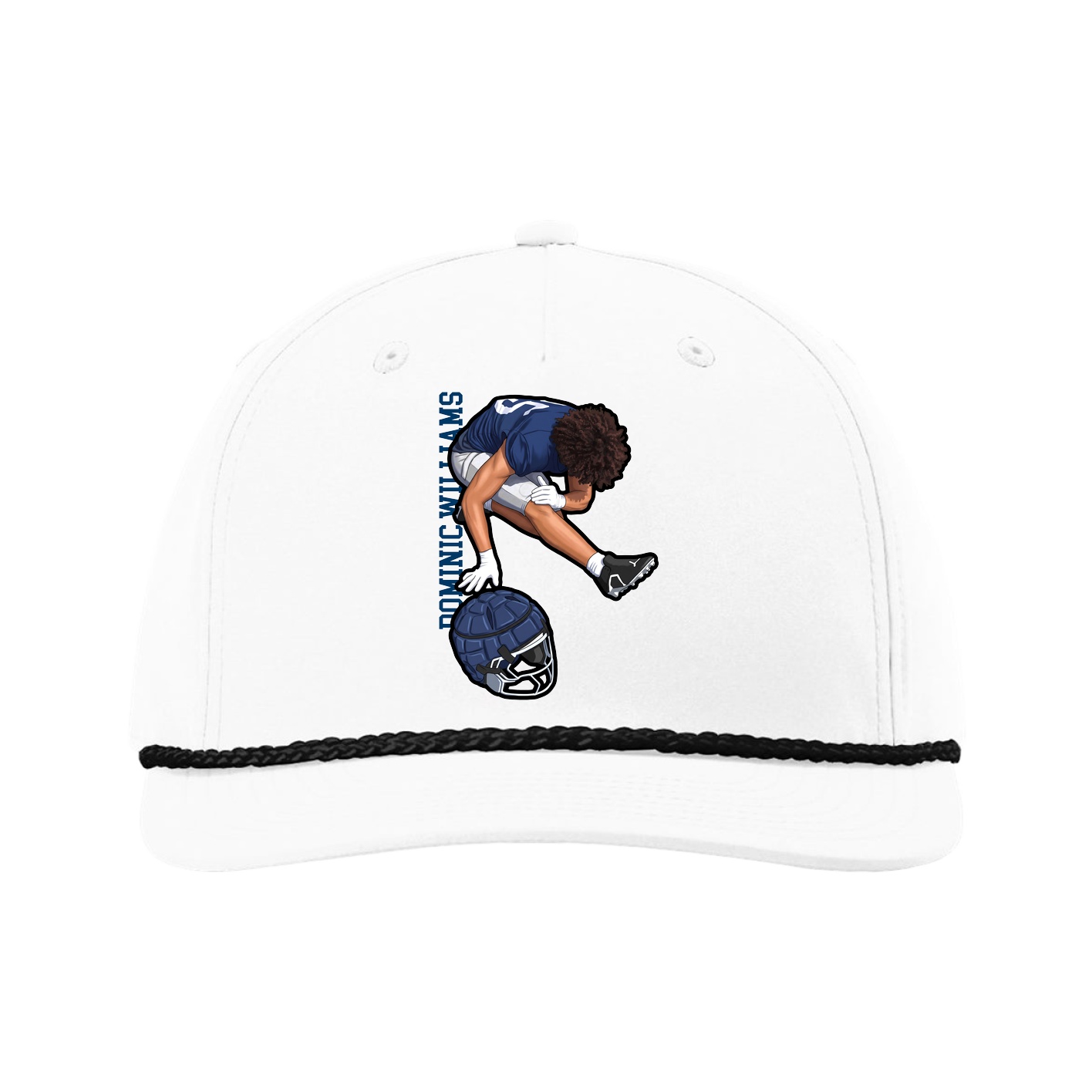 Five-Panel Classic Rope Cap — Name Vertical in White