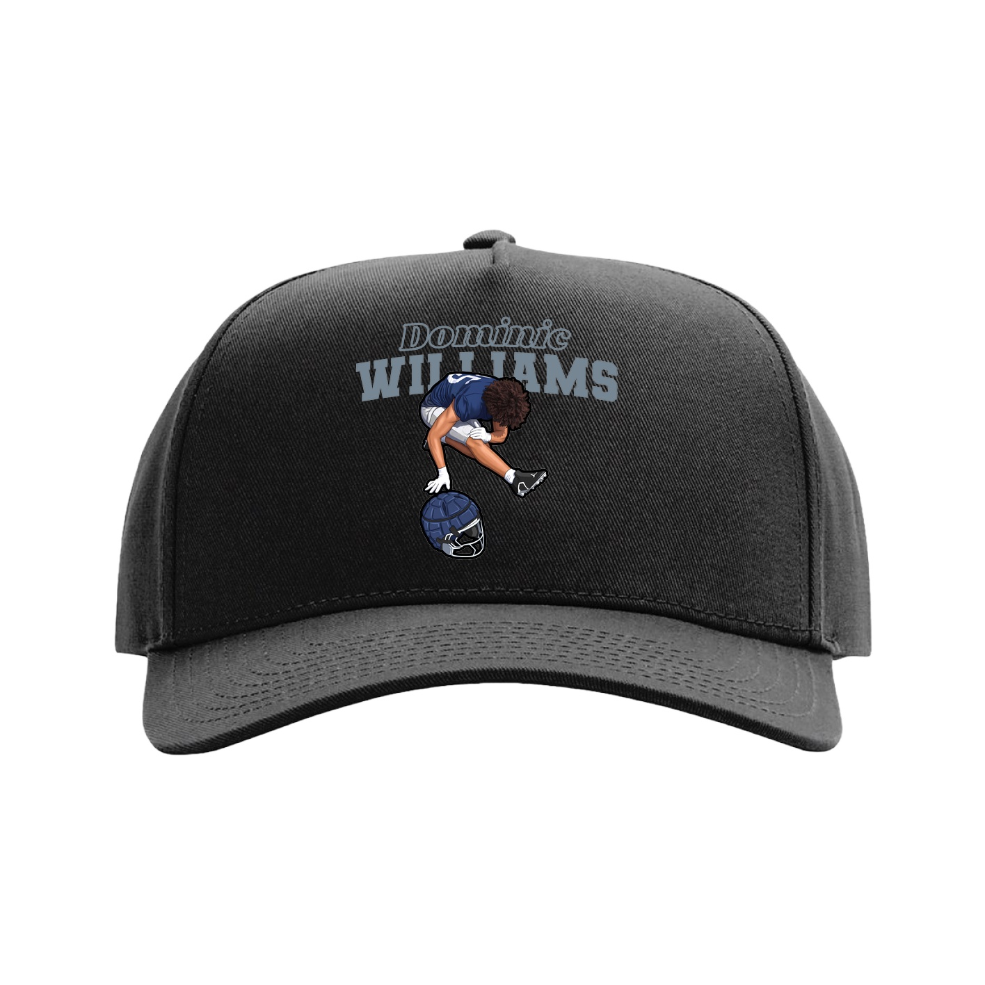 Full Fabric Five-Panel Champ Cap — Name Arch in Black