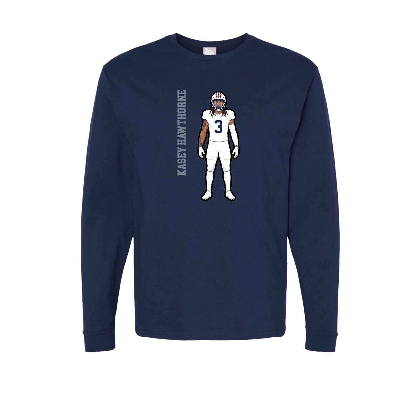 Long Sleeve Tee — Name Vertical in Navy