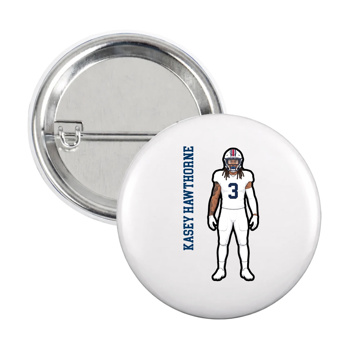 Game Day Button — Name Vertical in White