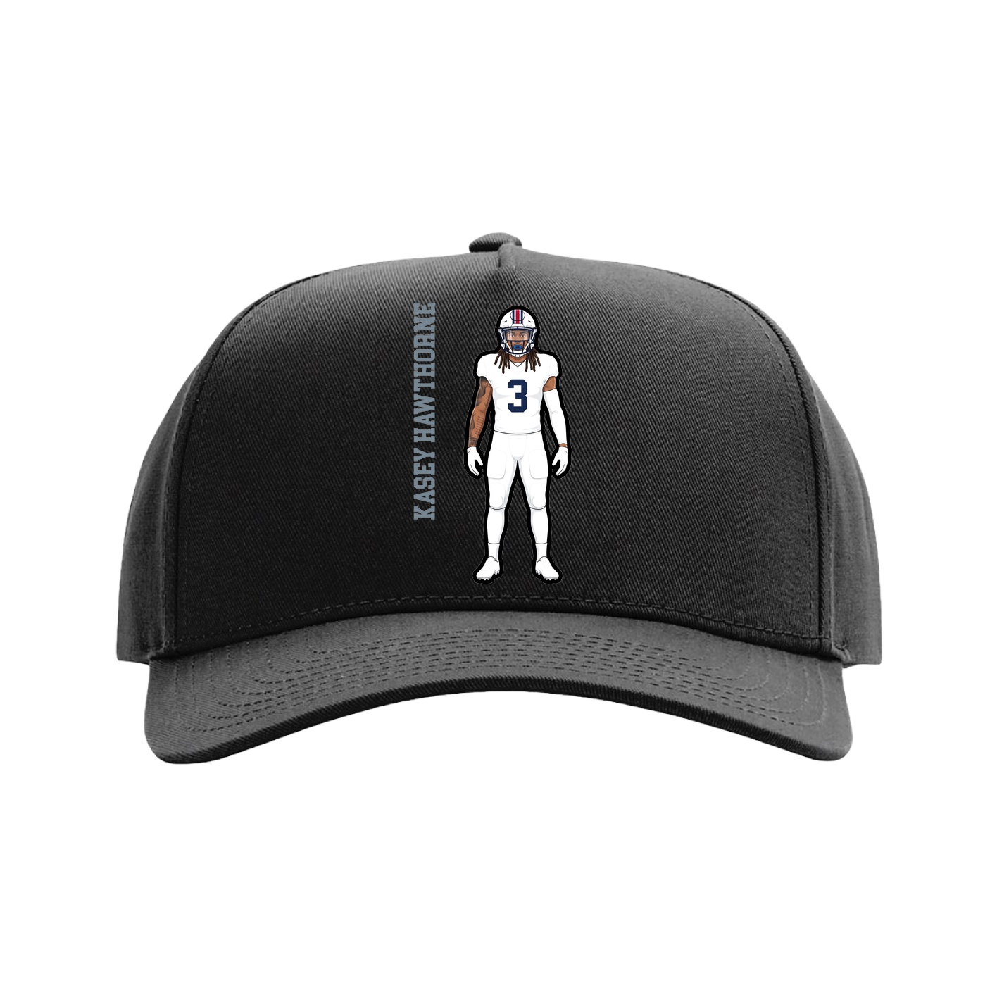 Full Fabric Five-Panel Champ Cap — Name Vertical in Black