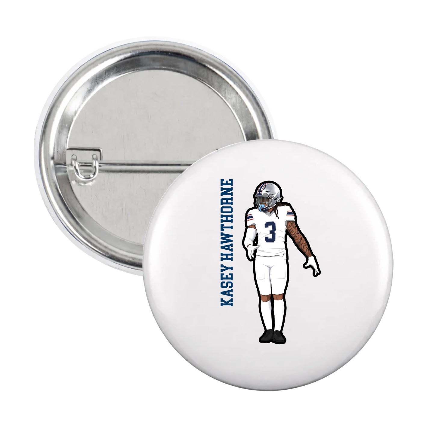 Game Day Button — Name Vertical in White