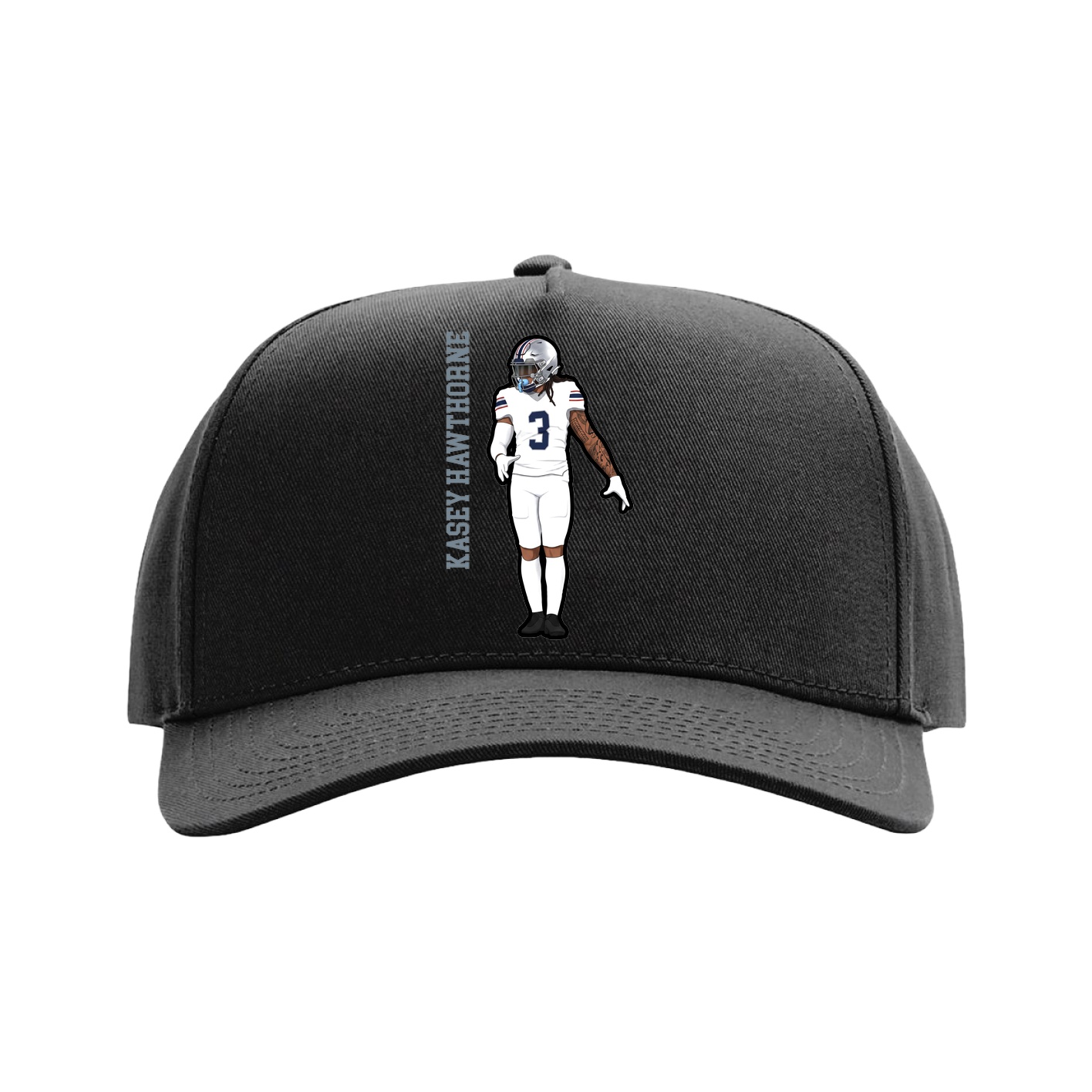 Full Fabric Five-Panel Champ Cap — Name Vertical in Black