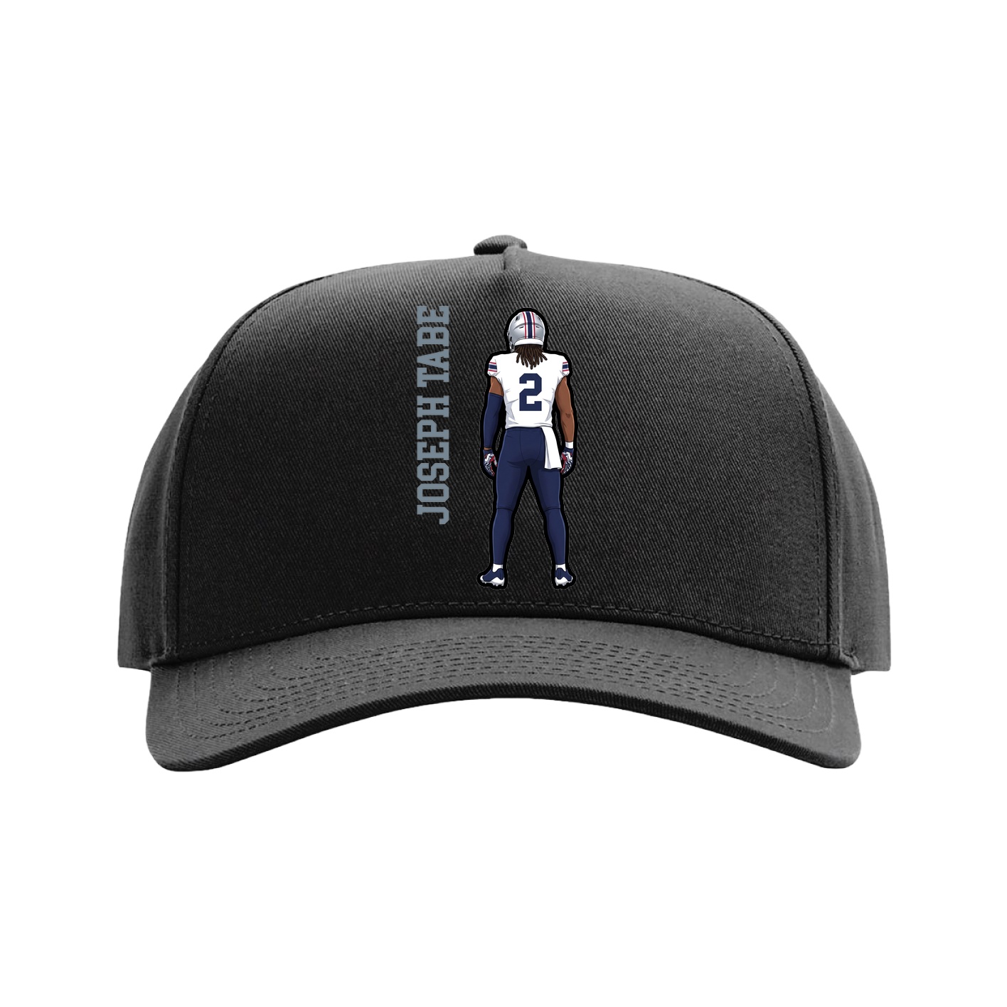 Full Fabric Five-Panel Champ Cap — Name Vertical in Black