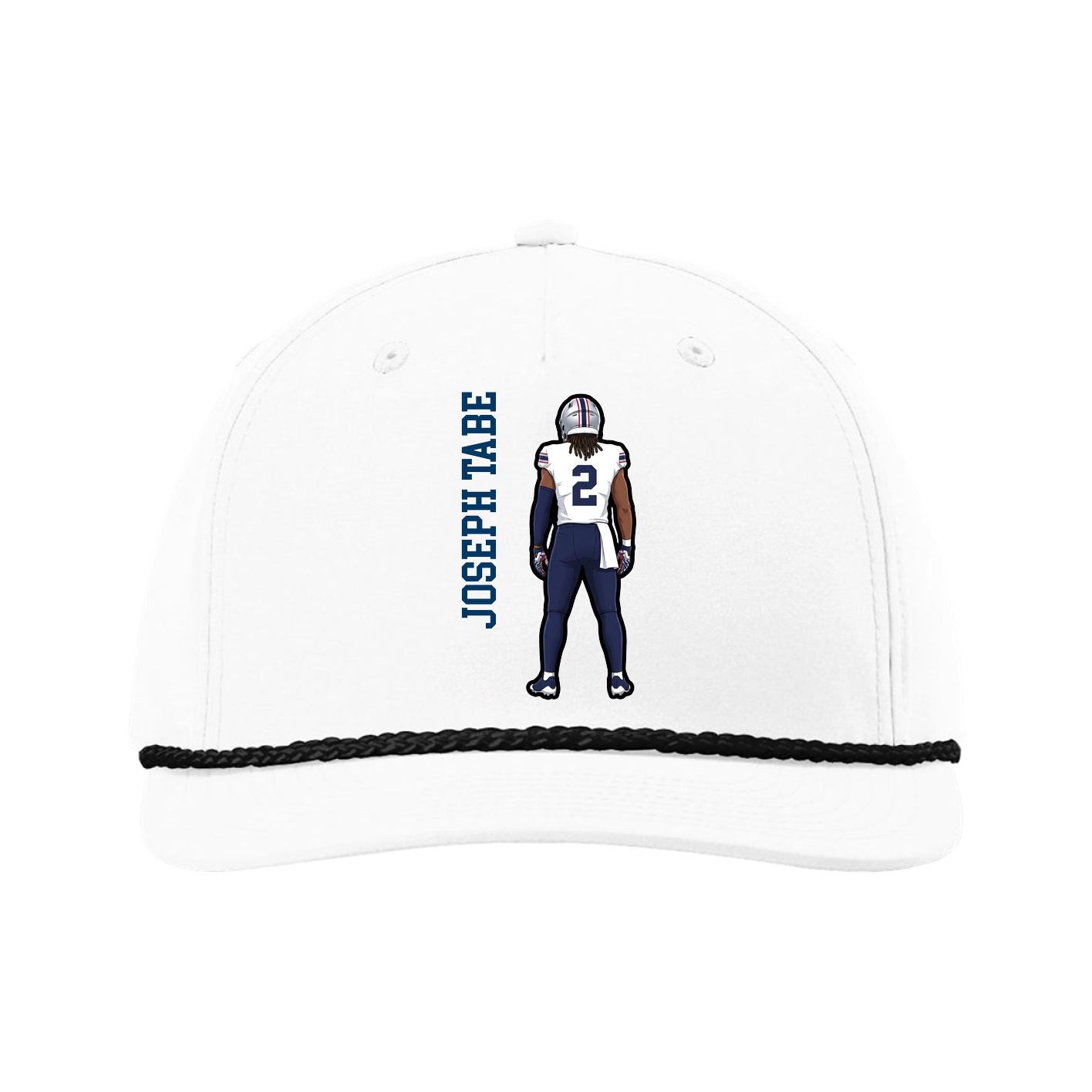 Five-Panel Classic Rope Cap — Name Vertical in White