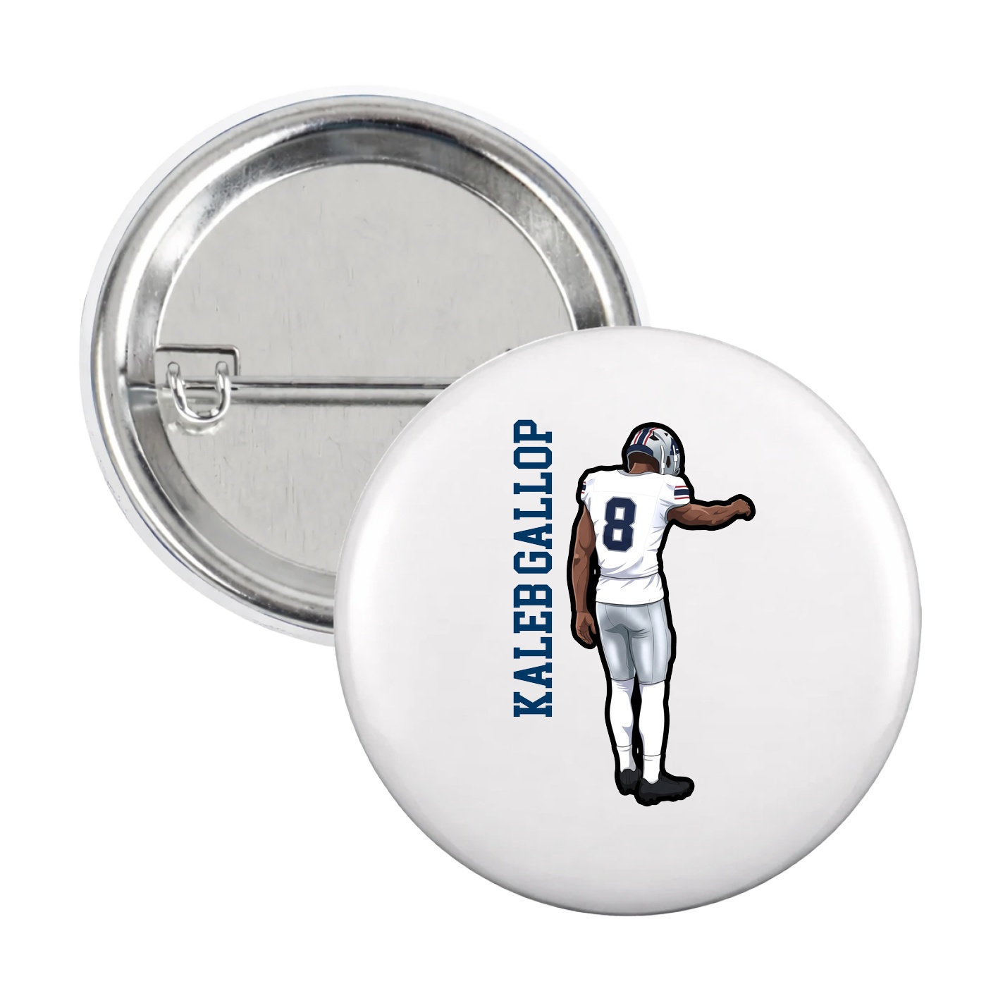 Game Day Button — Name Vertical in White