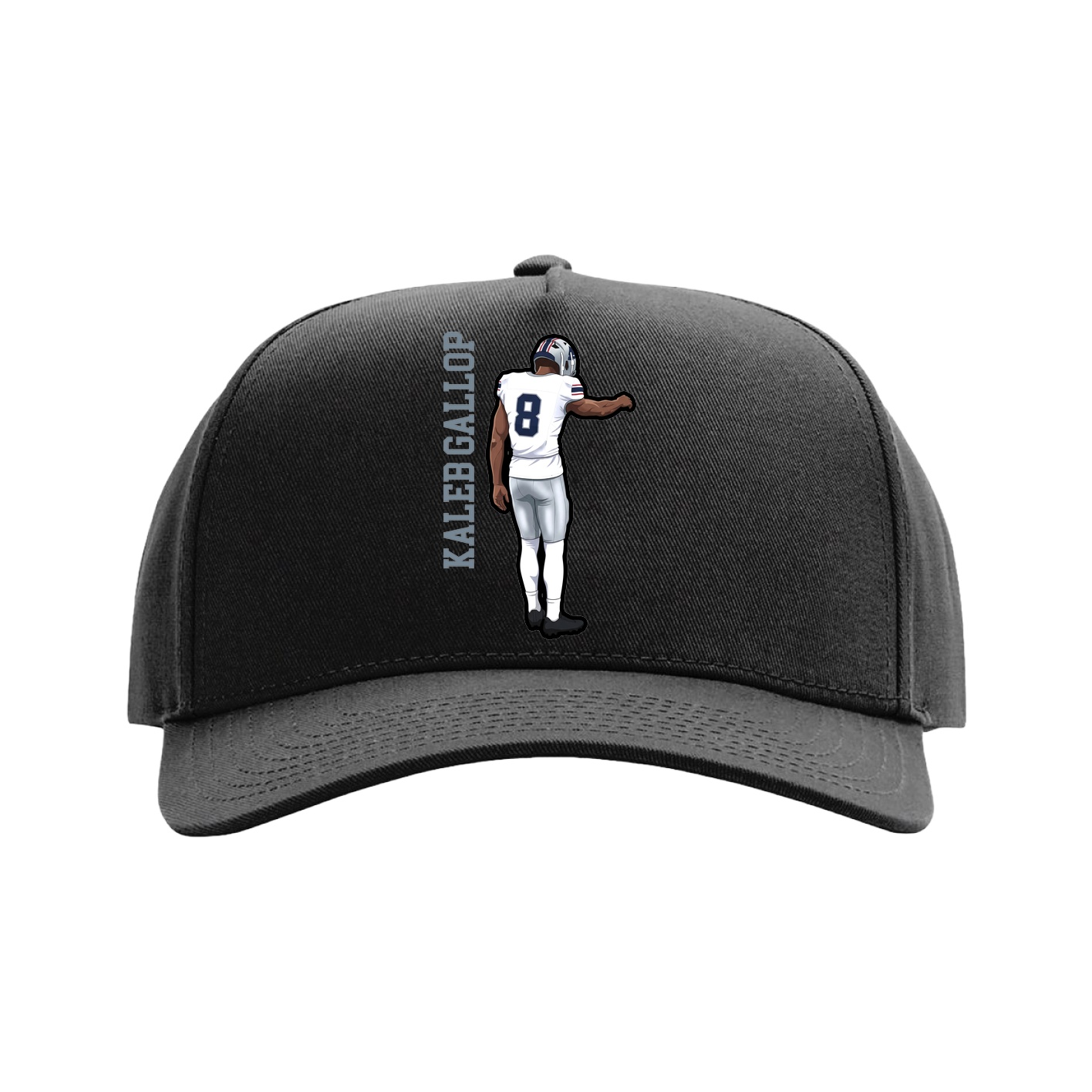 Full Fabric Five-Panel Champ Cap — Name Vertical in Black