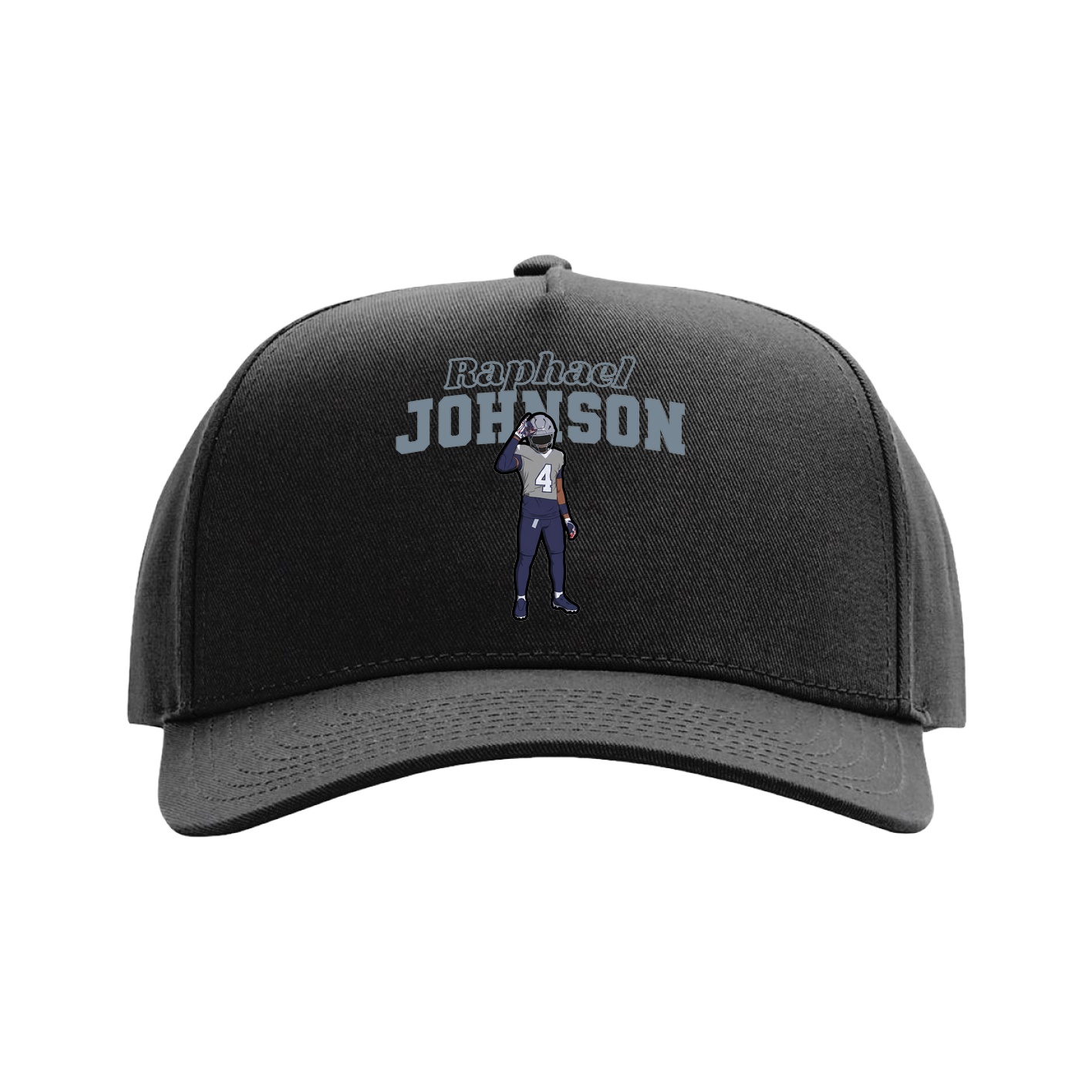 Full Fabric Five-Panel Champ Cap — Name Arch in Black