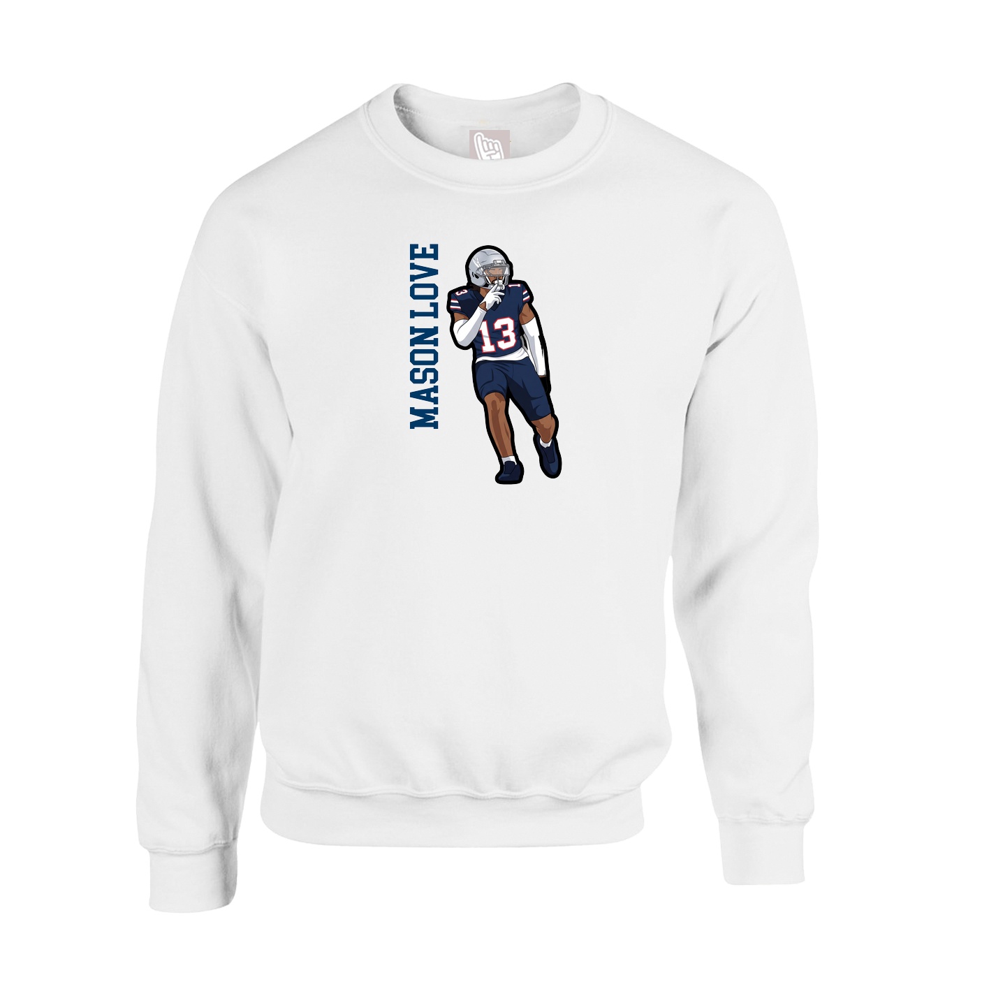 Fleece Crew — Name Vertical in White
