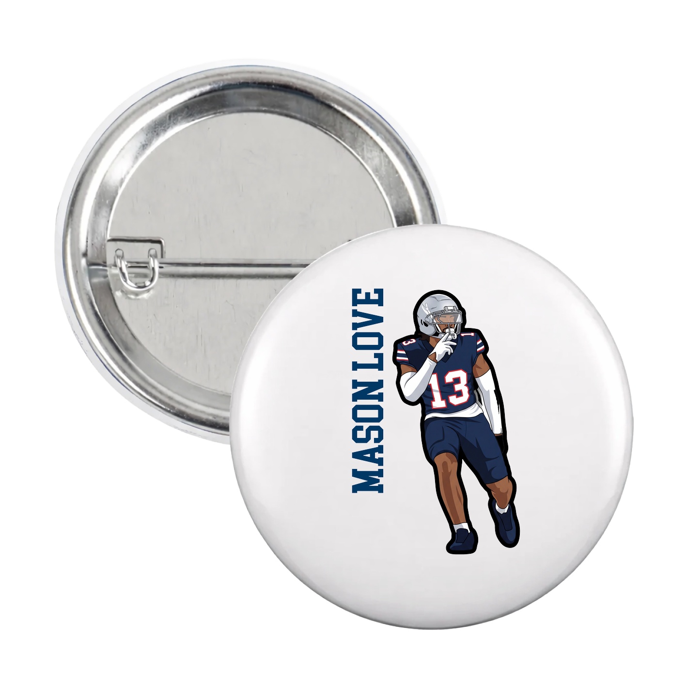 Game Day Button — Name Vertical in White