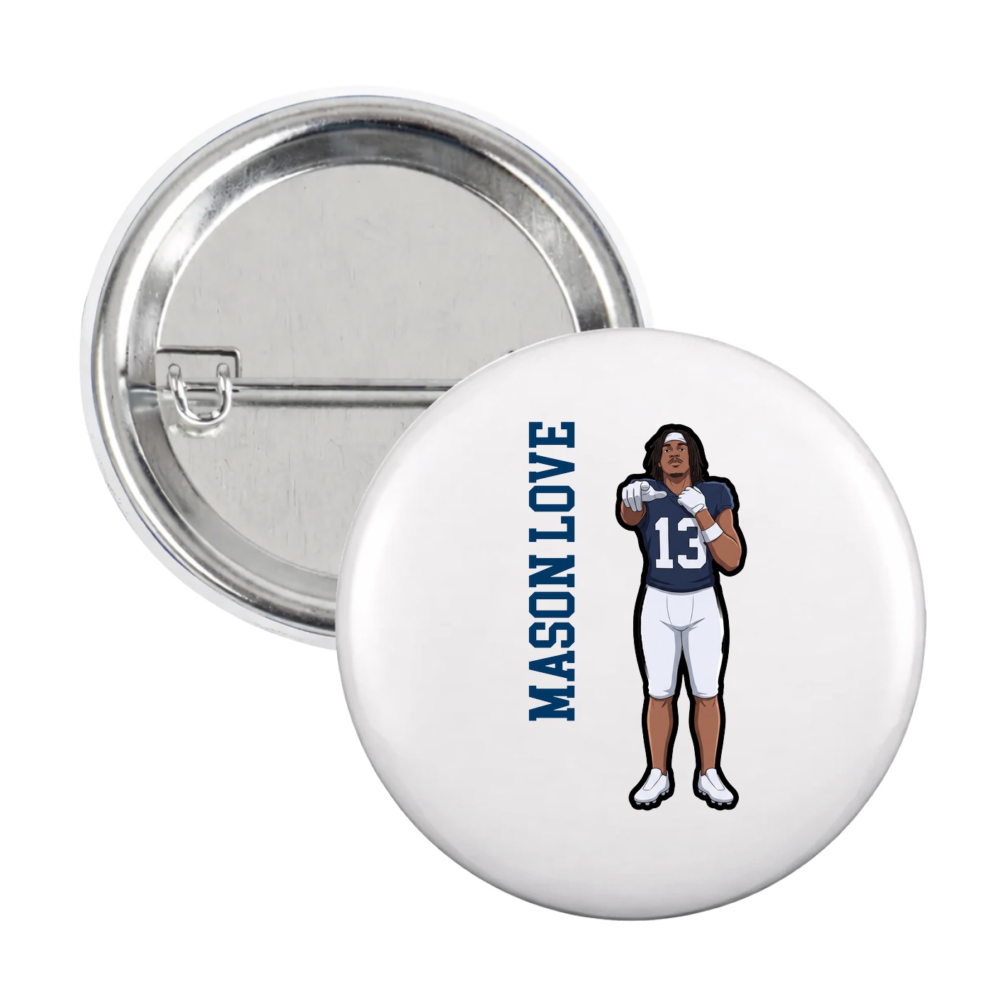Game Day Button — Name Vertical in White