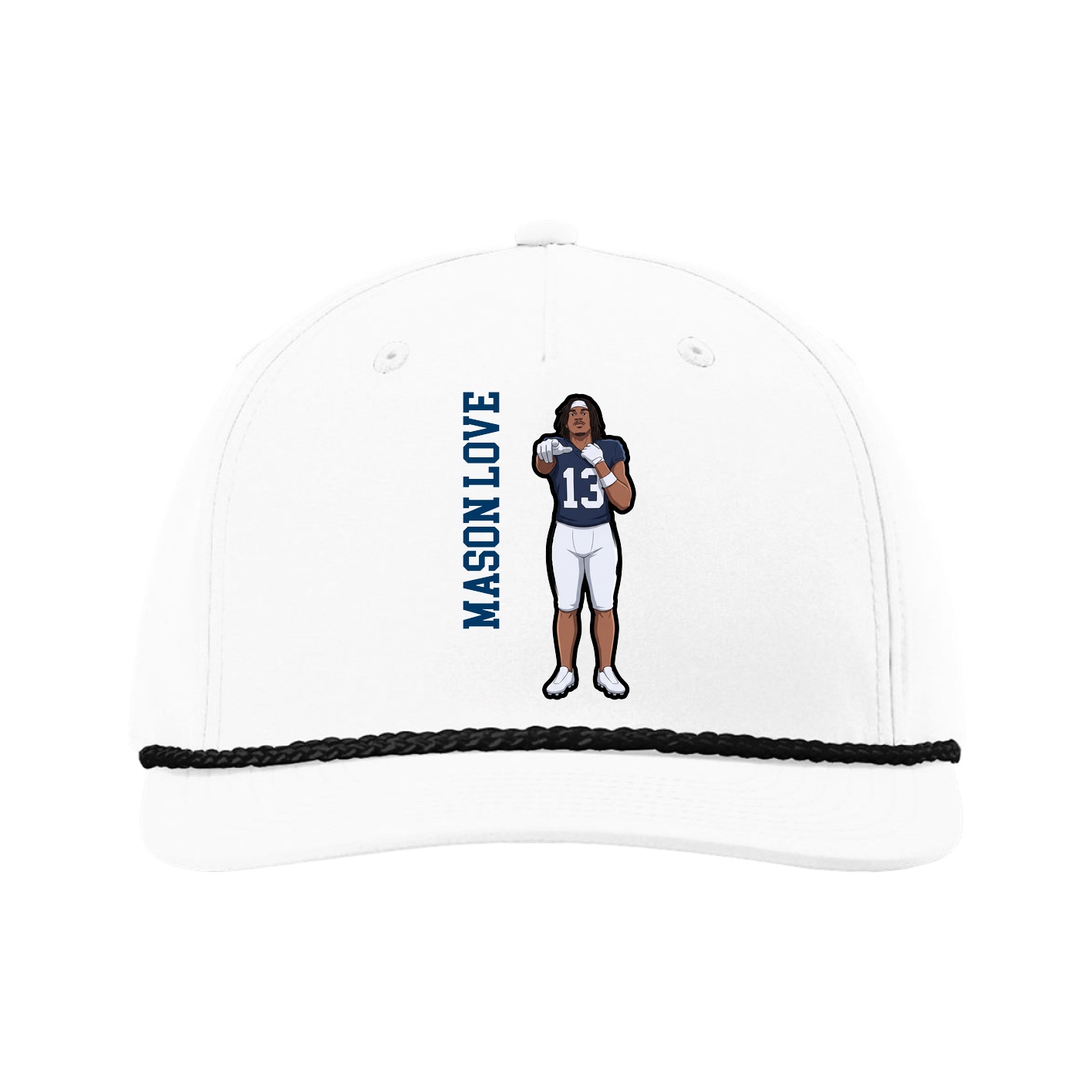 Five-Panel Classic Rope Cap — Name Vertical in White