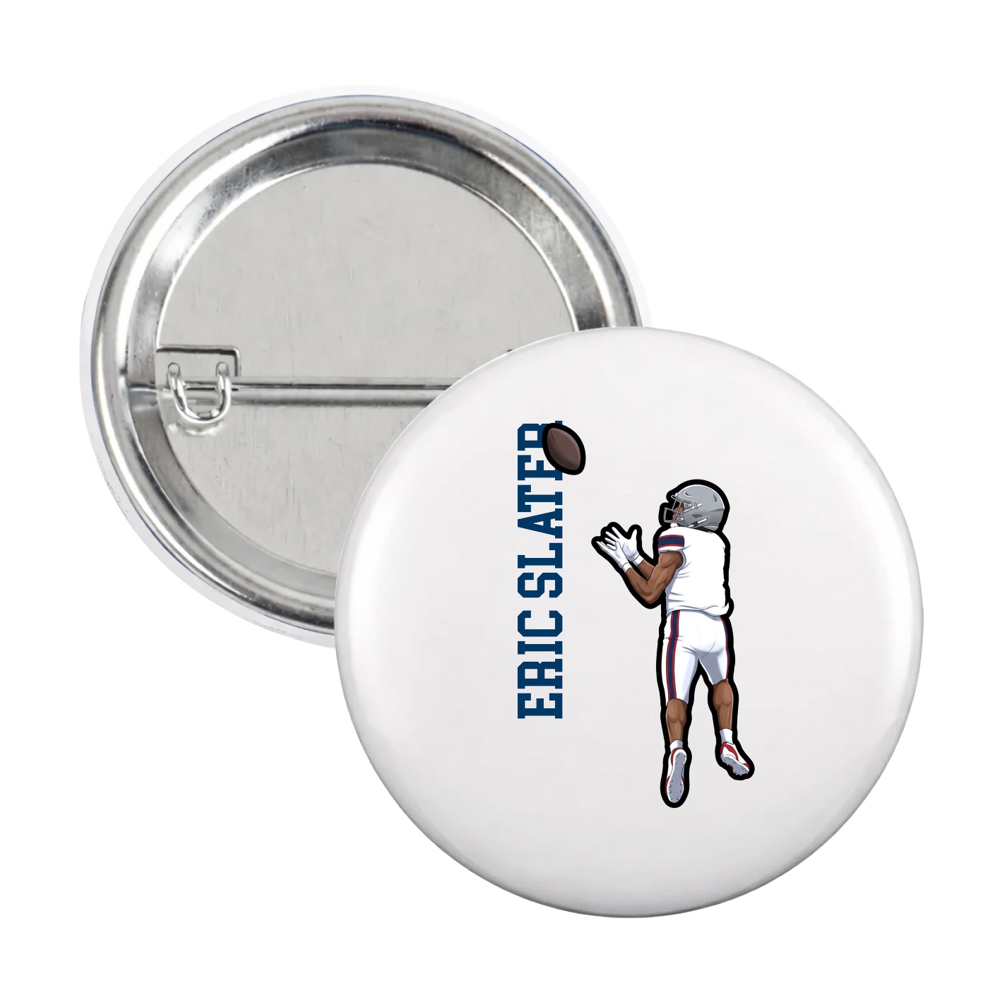 Game Day Button — Name Vertical in White