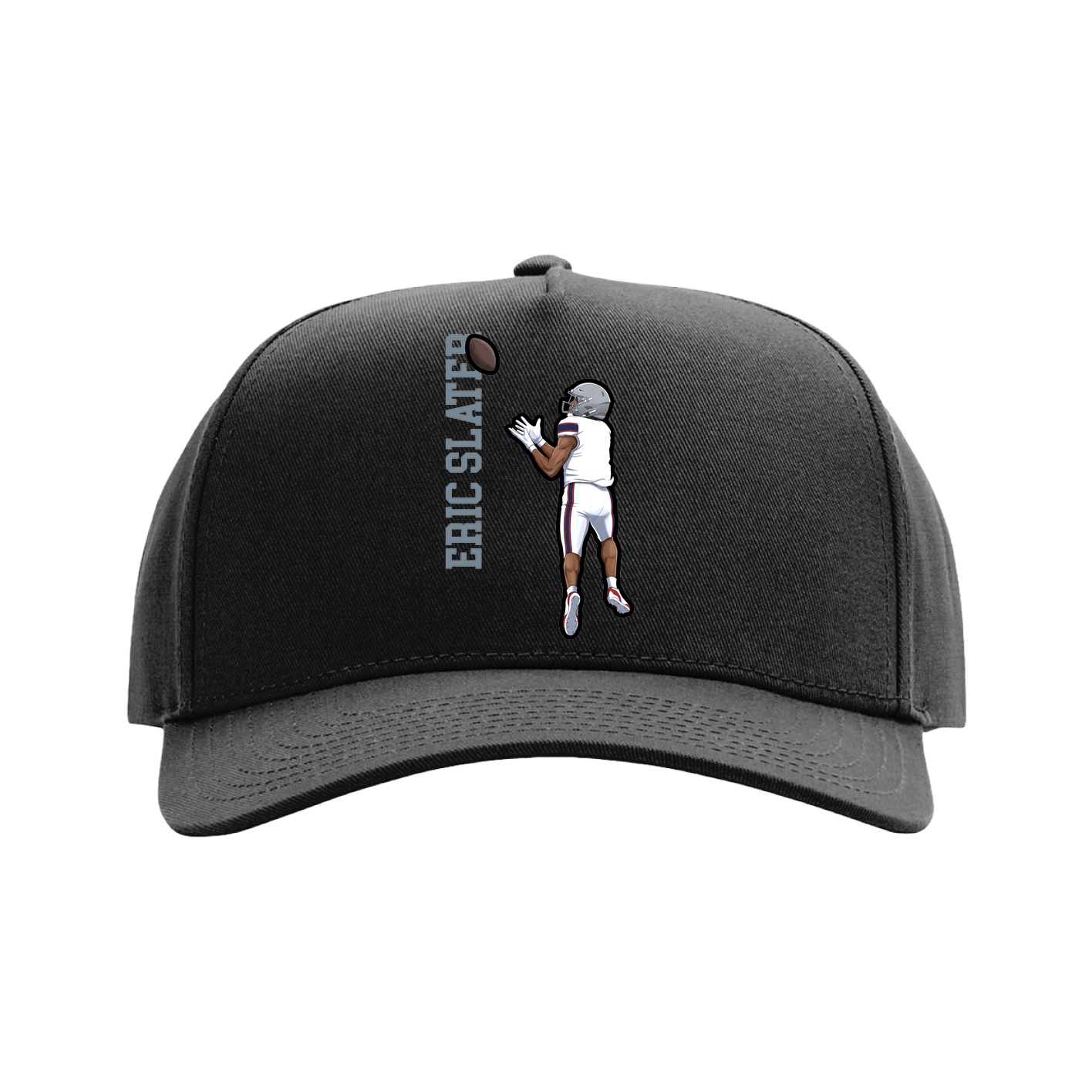 Full Fabric Five-Panel Champ Cap — Name Vertical in Black
